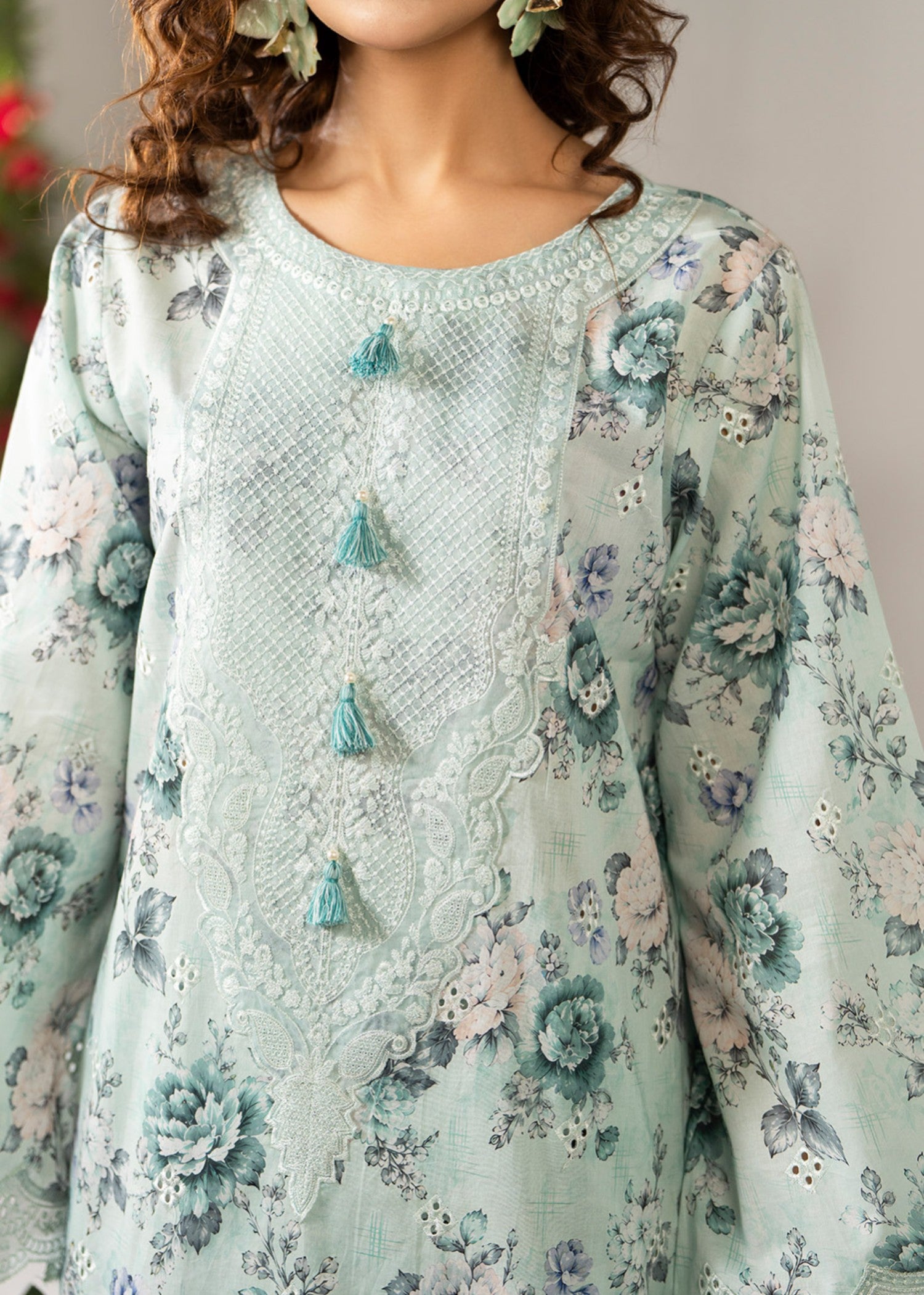 lawn cotton Sharara in Mint green, ice blue