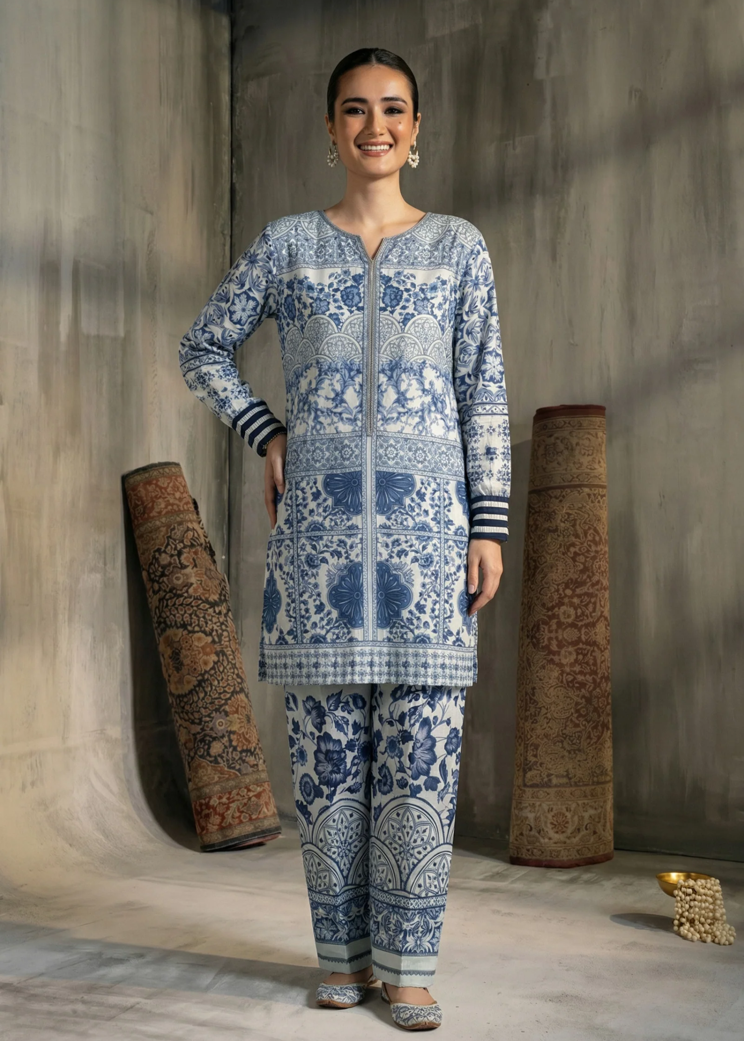 crepe Co Ord Sets in Sapphire blue, snow