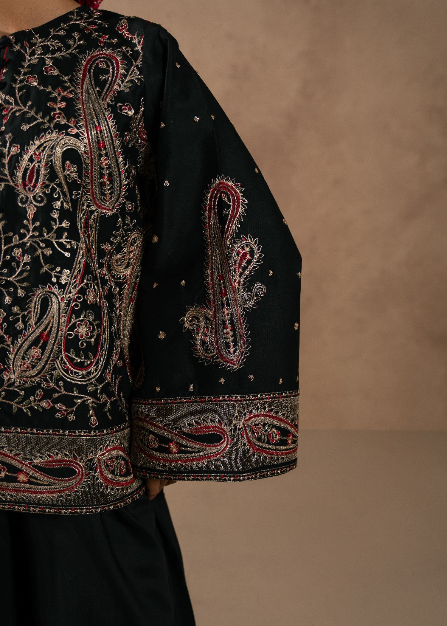 viscose thai silk Jacket in Black