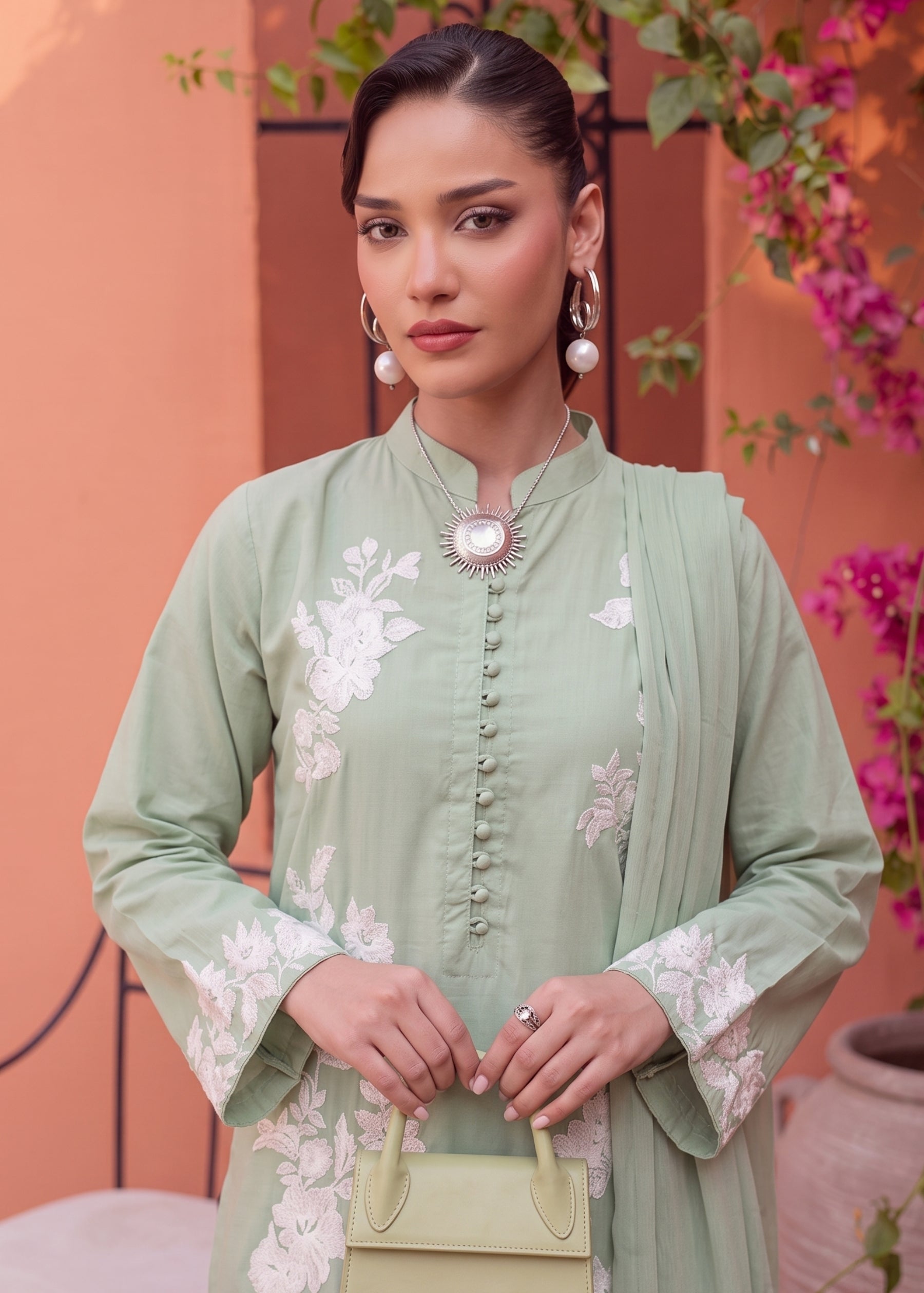 linen Kurta Set in Moss green