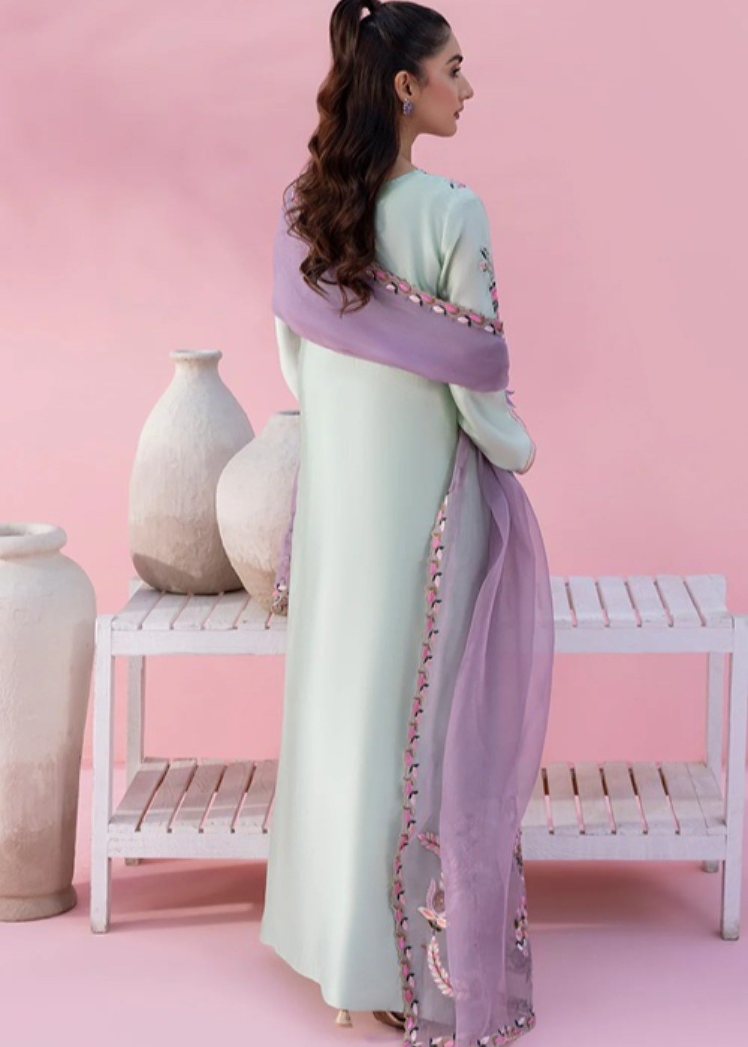 cotton silk Kaftan in Sage green
