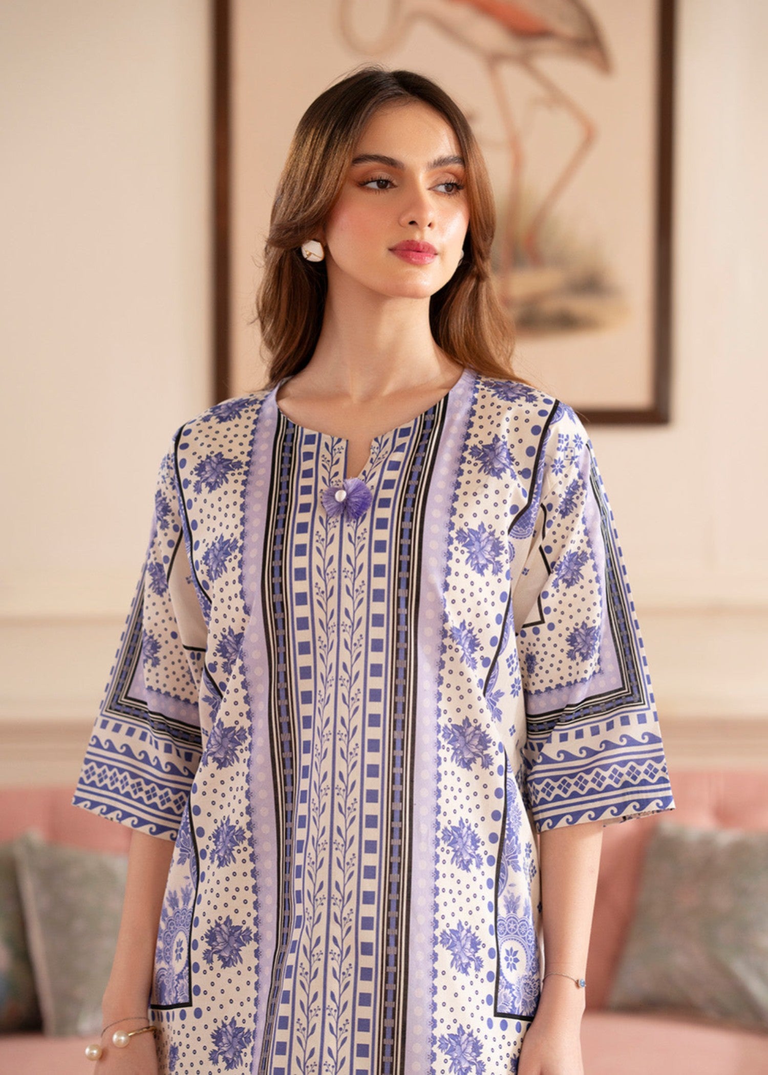 lawn Unstitched in Off-white, periwinkle