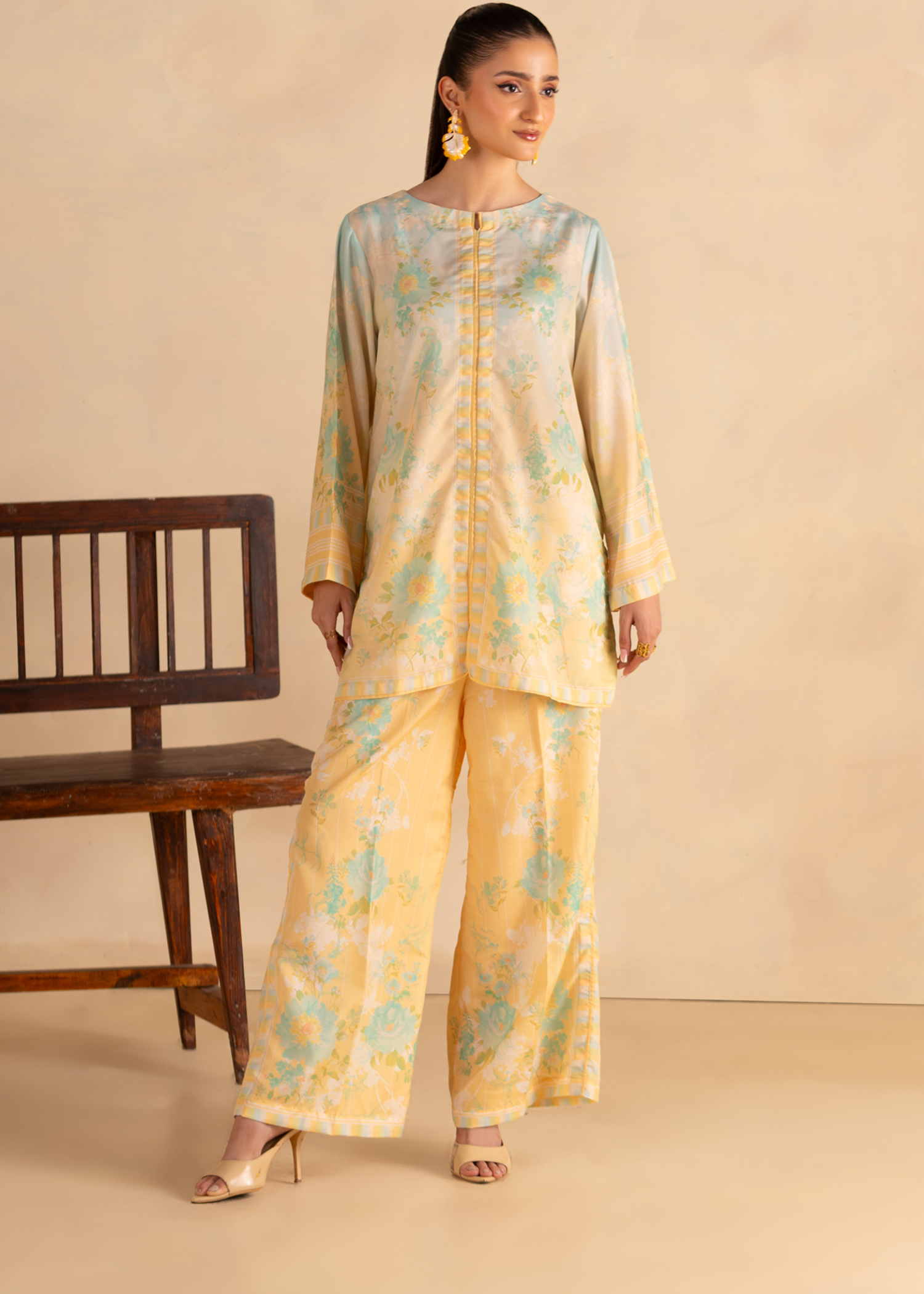 blended cambric Co Ord Sets in Yellow
