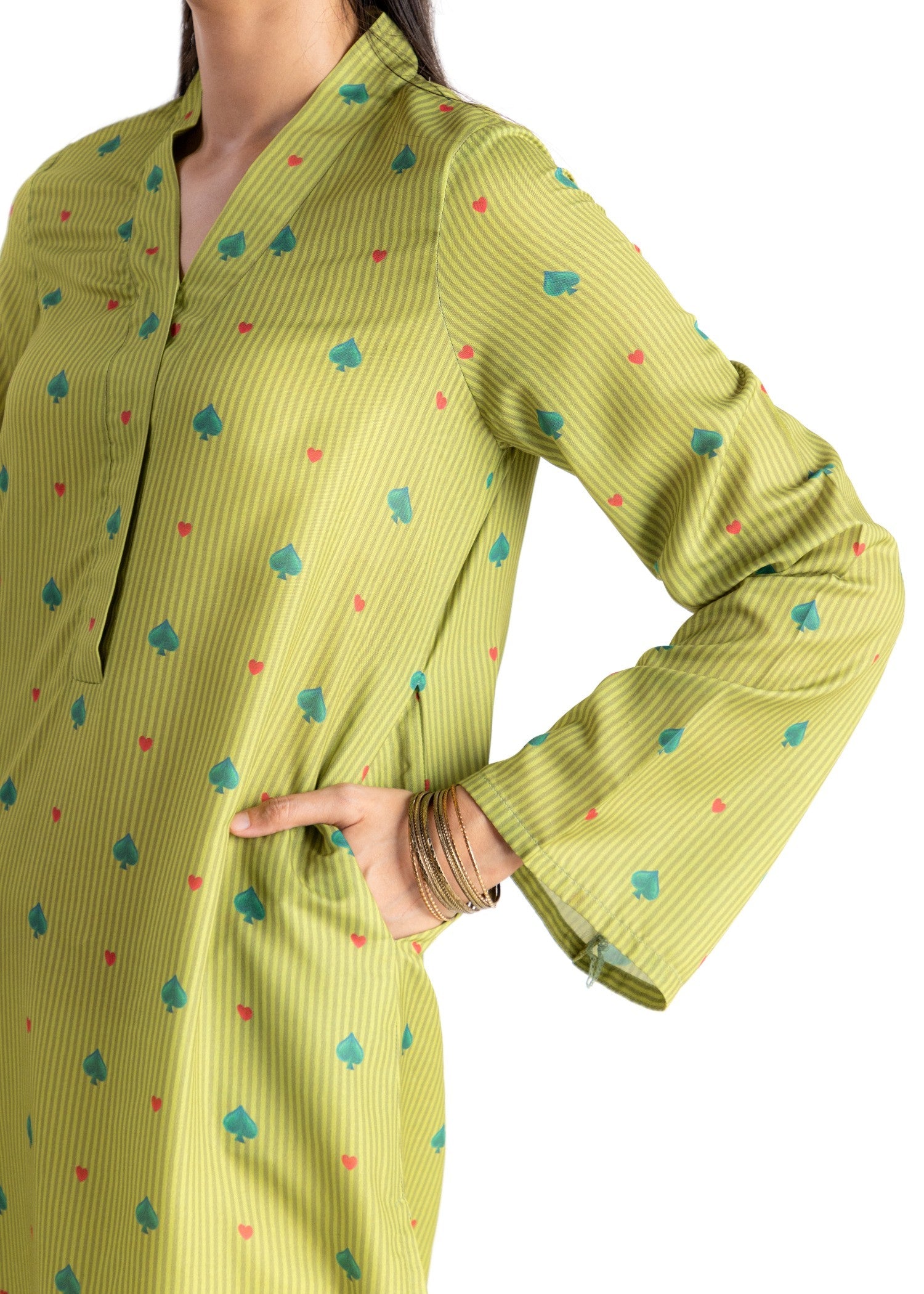 swiss lawn Kurti in Apple green