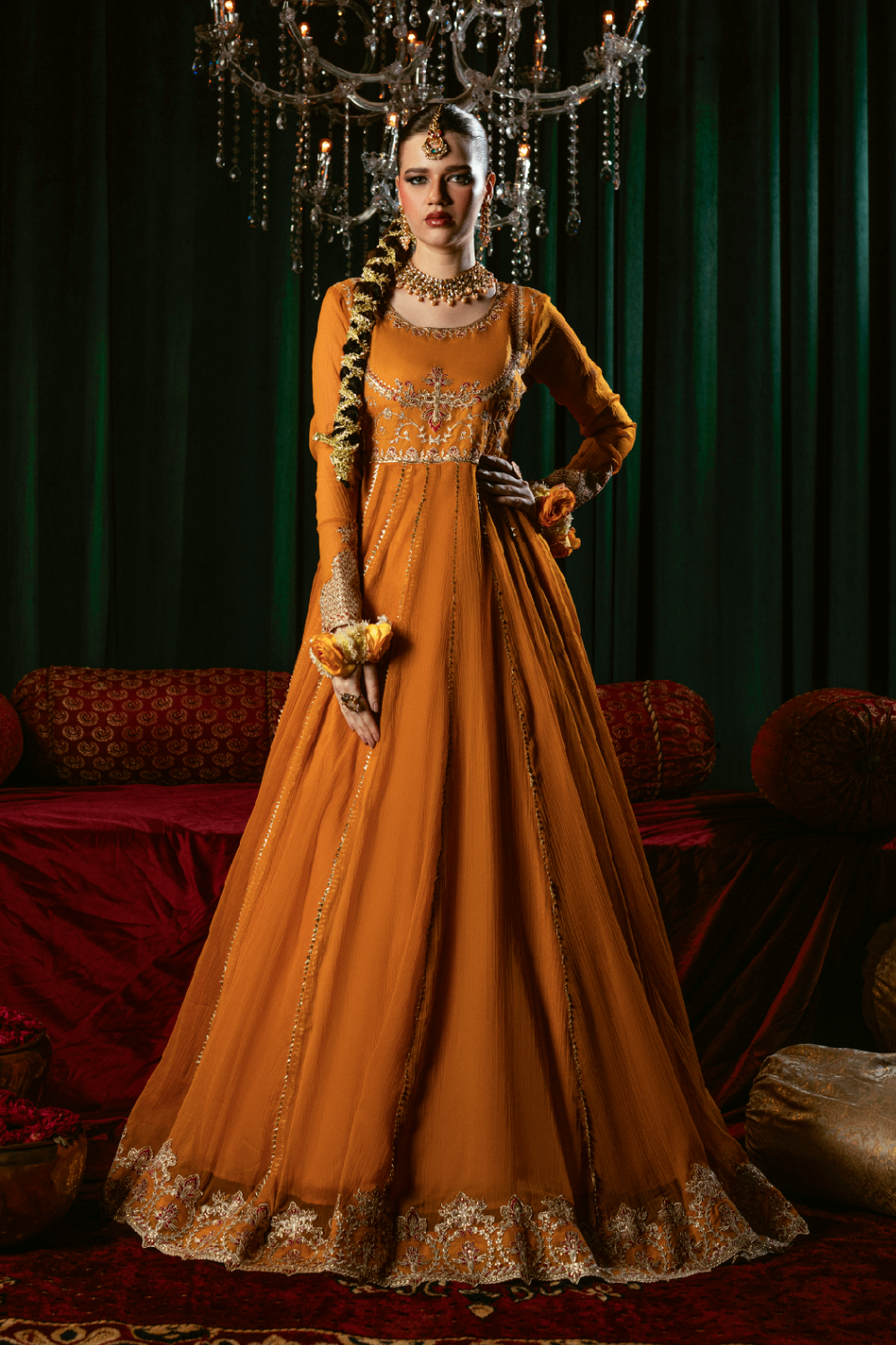 chiffon Pishwas in Mustard