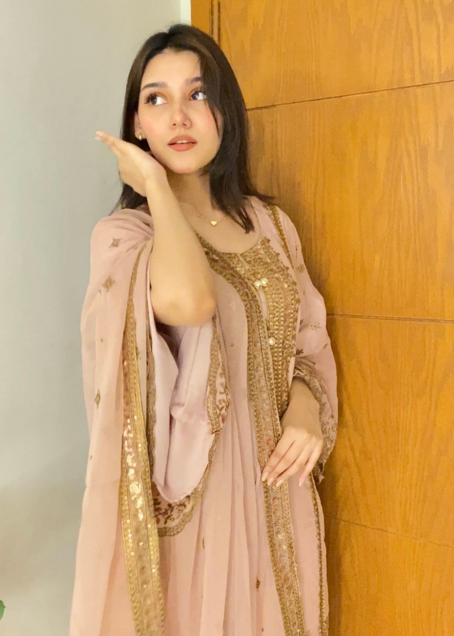 chiffon Gharara in Tea rose pink