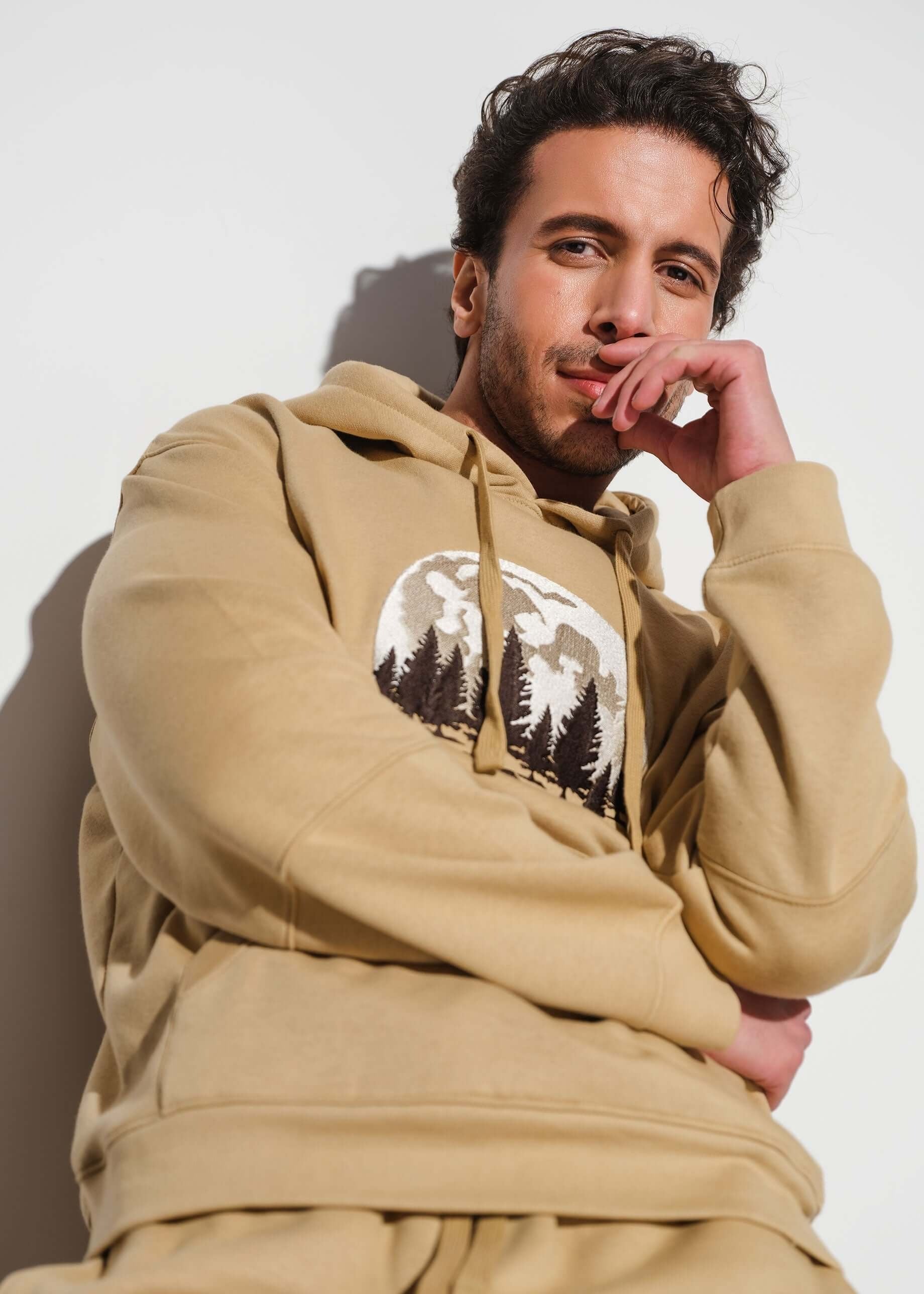 cotton jersey Hoodie in Camel brown