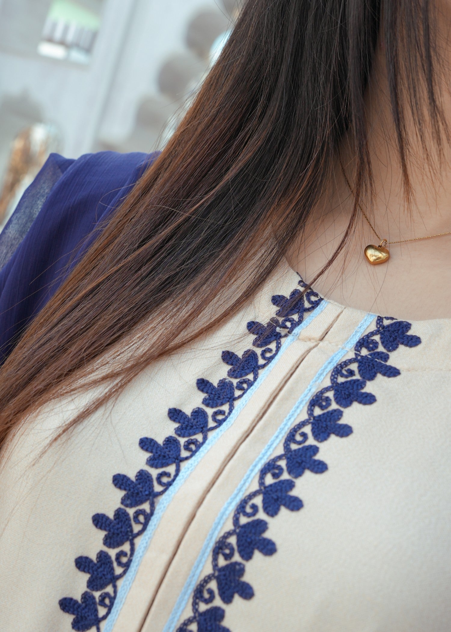 cotton Kurta Set in Beige, navy blue