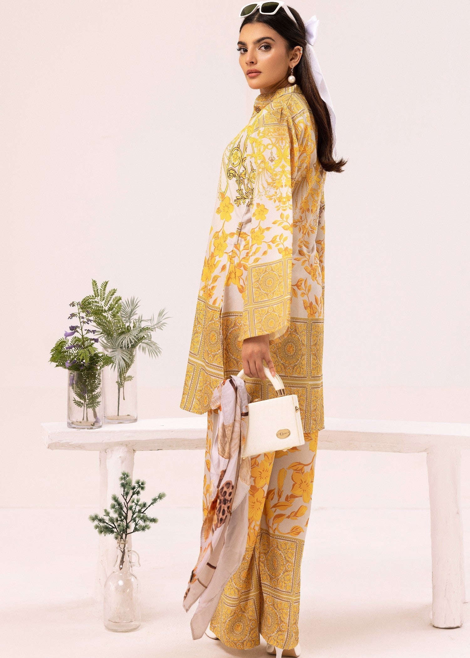 lawn Co Ord Sets in White, school bus yellow