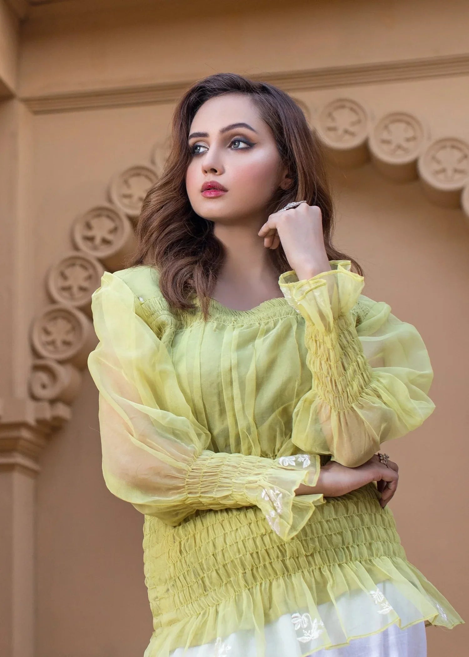 poly organza Tunic in Yellow green