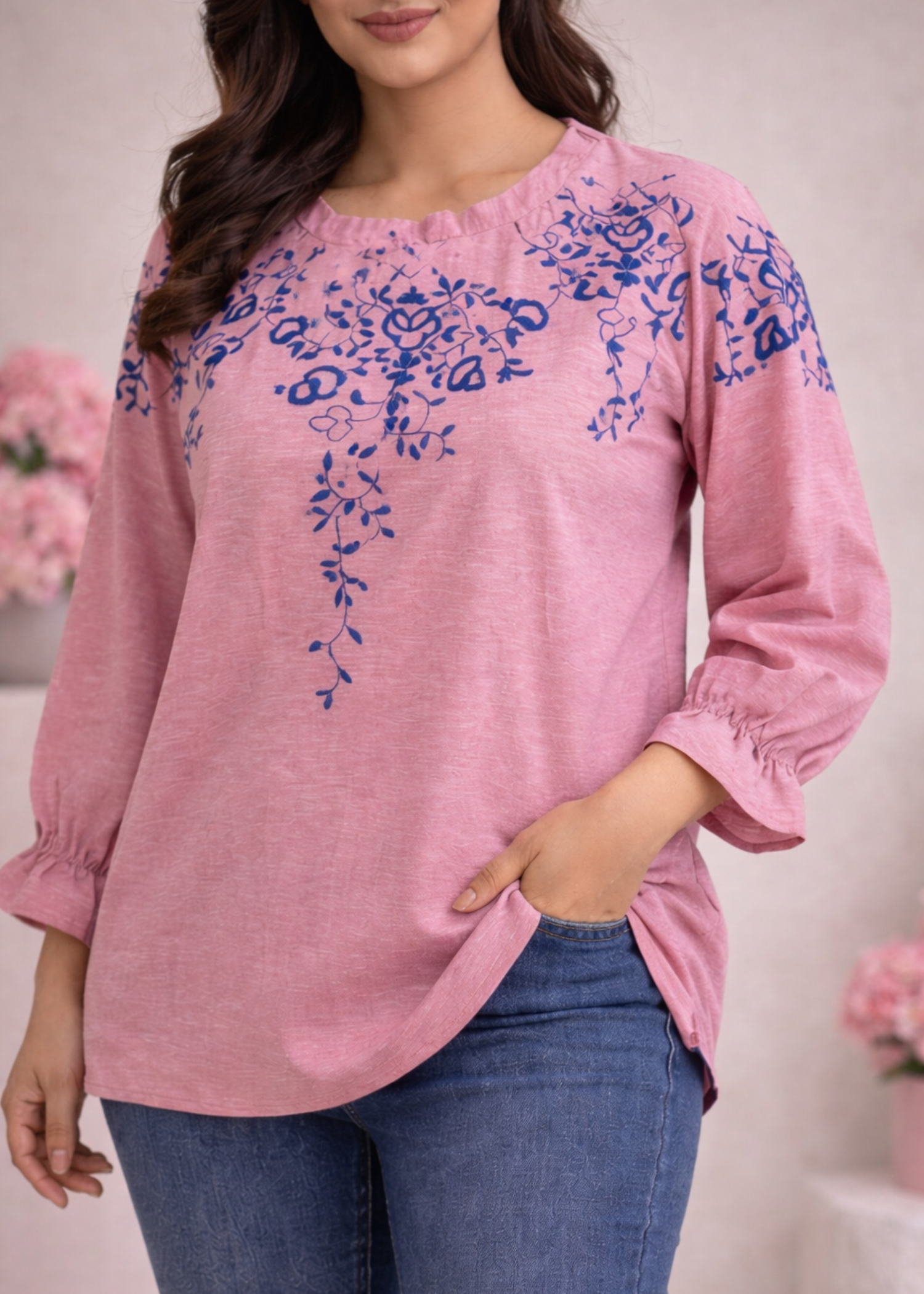 cotton karandi Tunic in Pastel pink