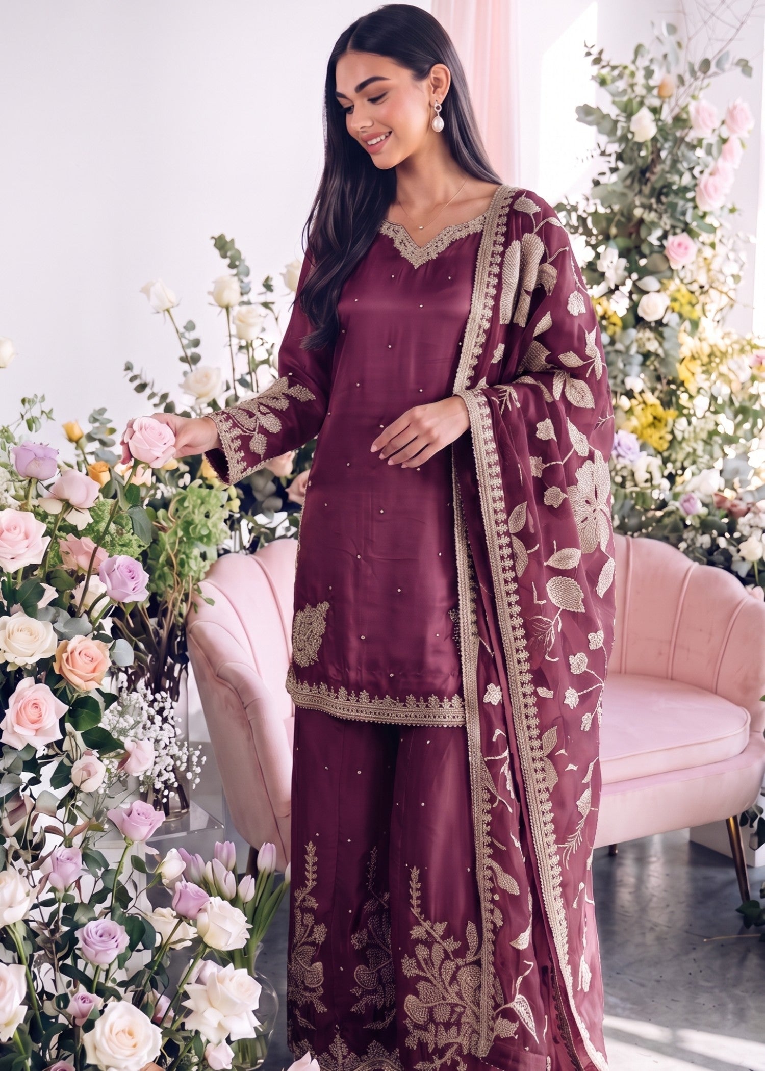 charmuse/shamooz Sharara in Maroon