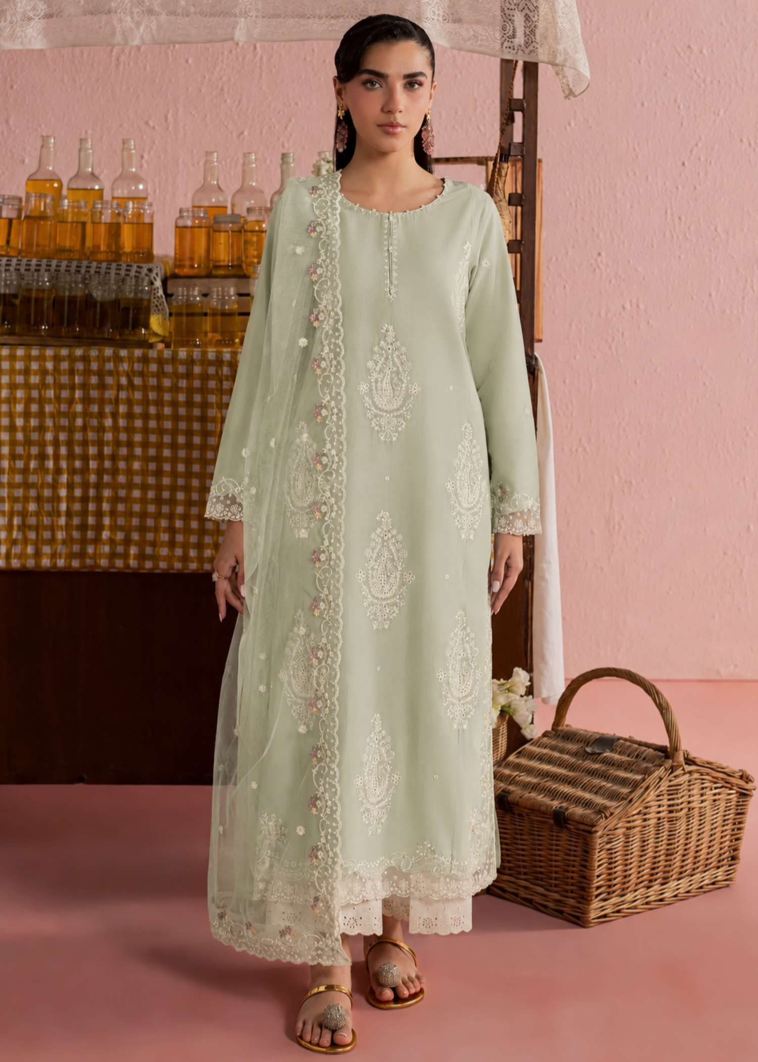 linen Kurta Set in Tea green