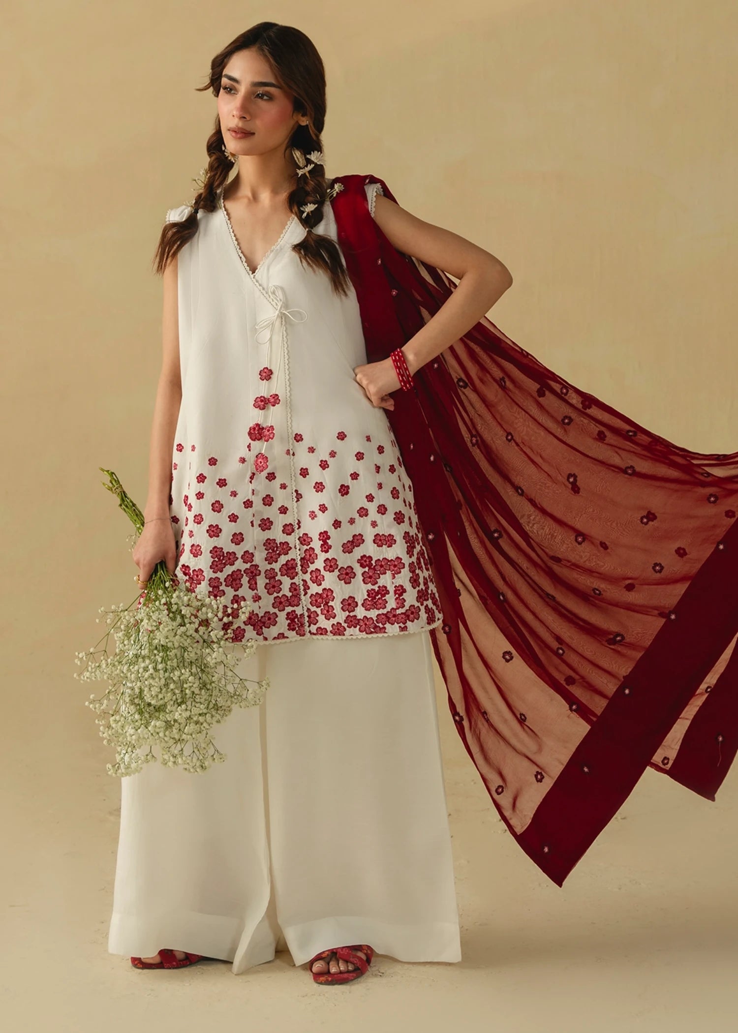lawn cotton Kurta Set in Snow