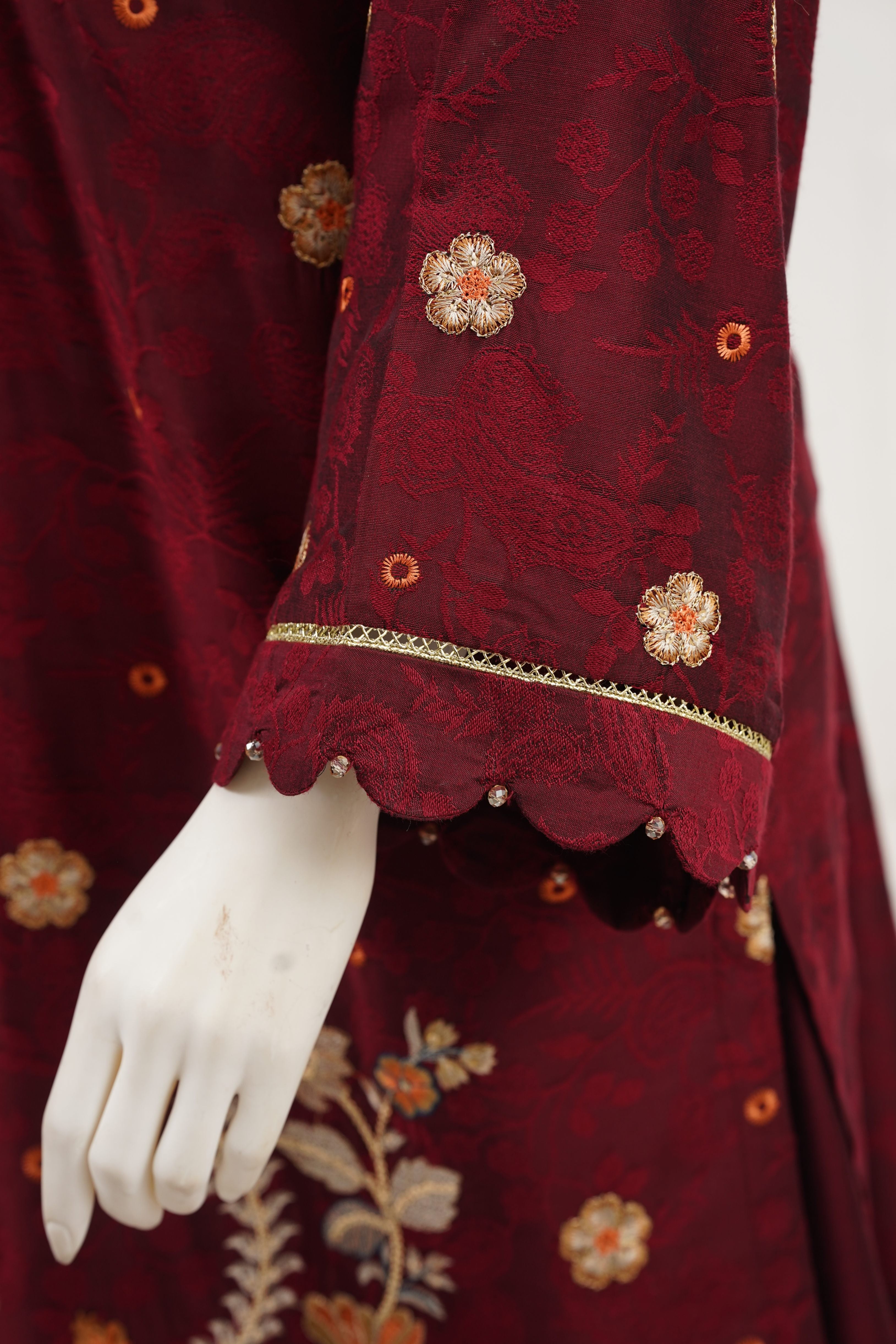 jacquard Kurta Set in Maroon