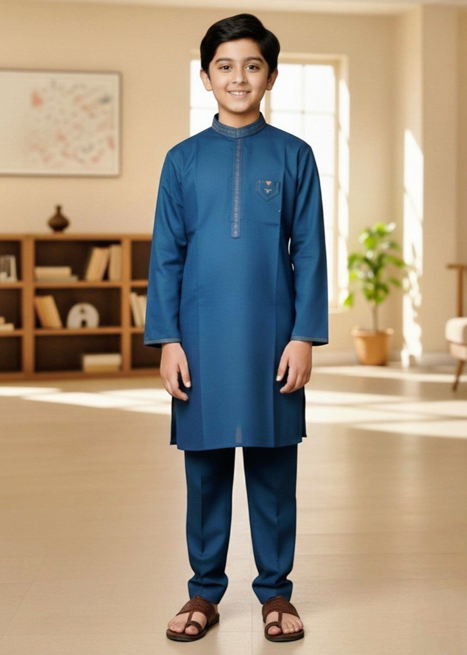 cotton Kurta Set in Steel blue