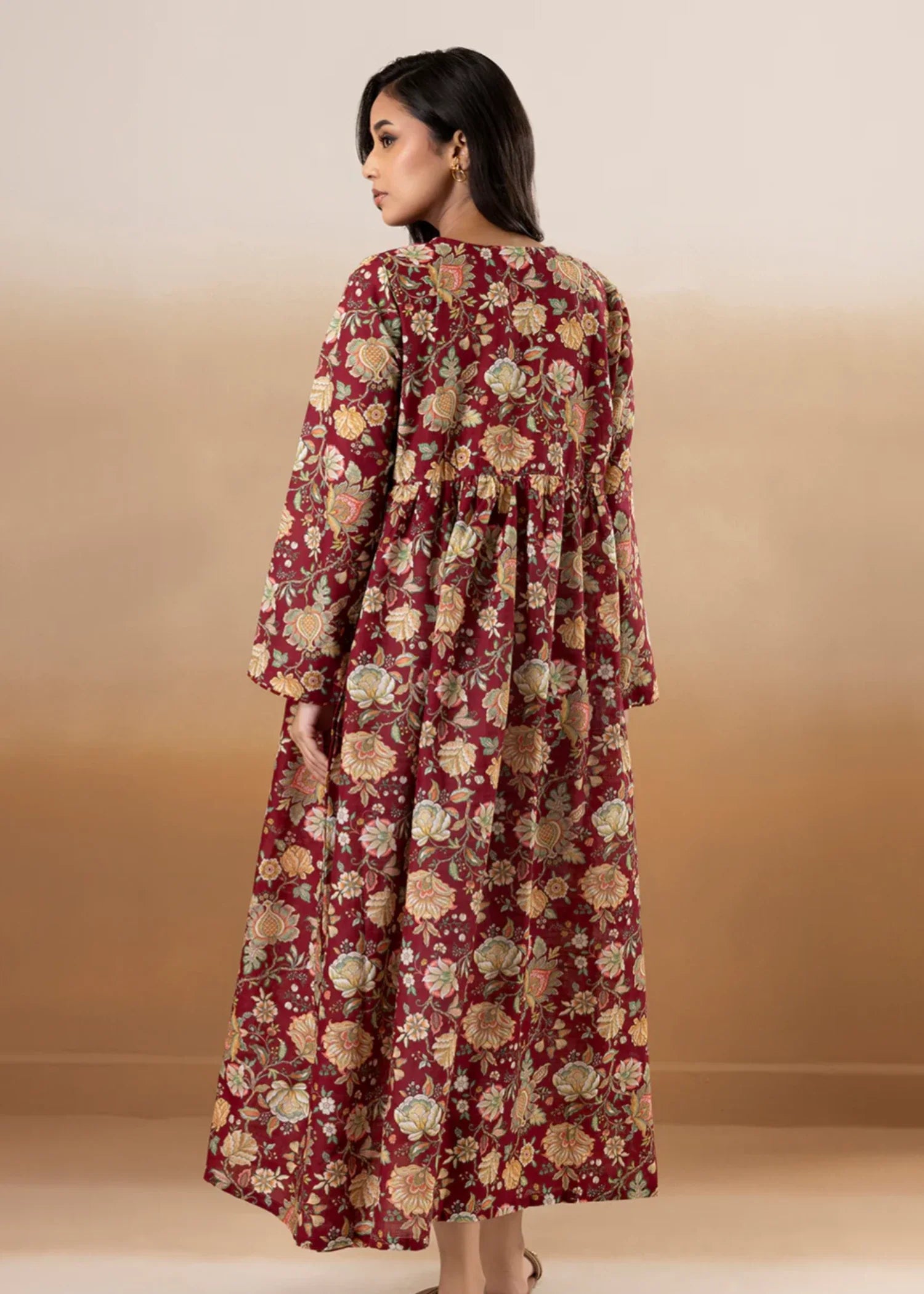 khaddar Maxi in Maroon