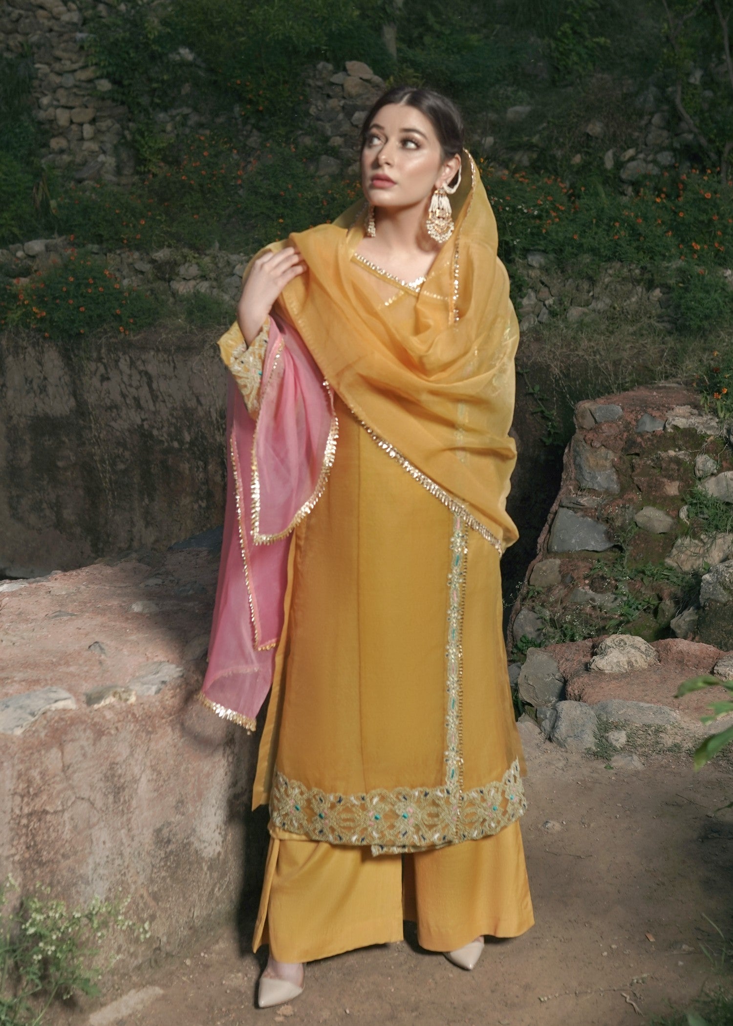 organza Angrakha in Mustard