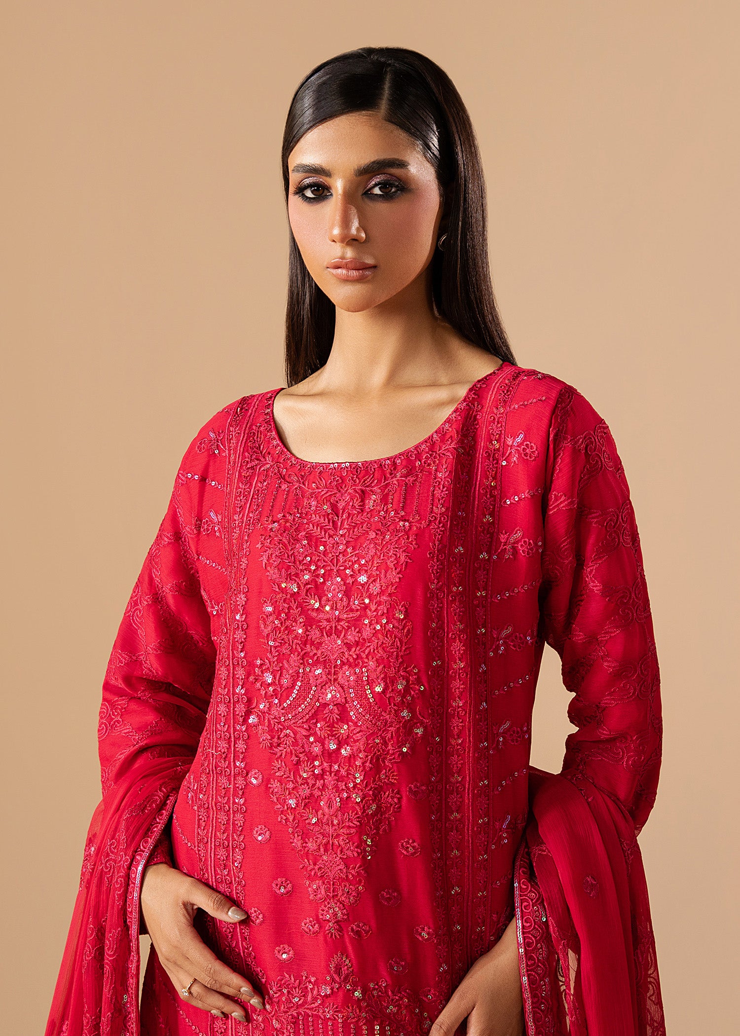 chiffon Kurta Set in Ruby red