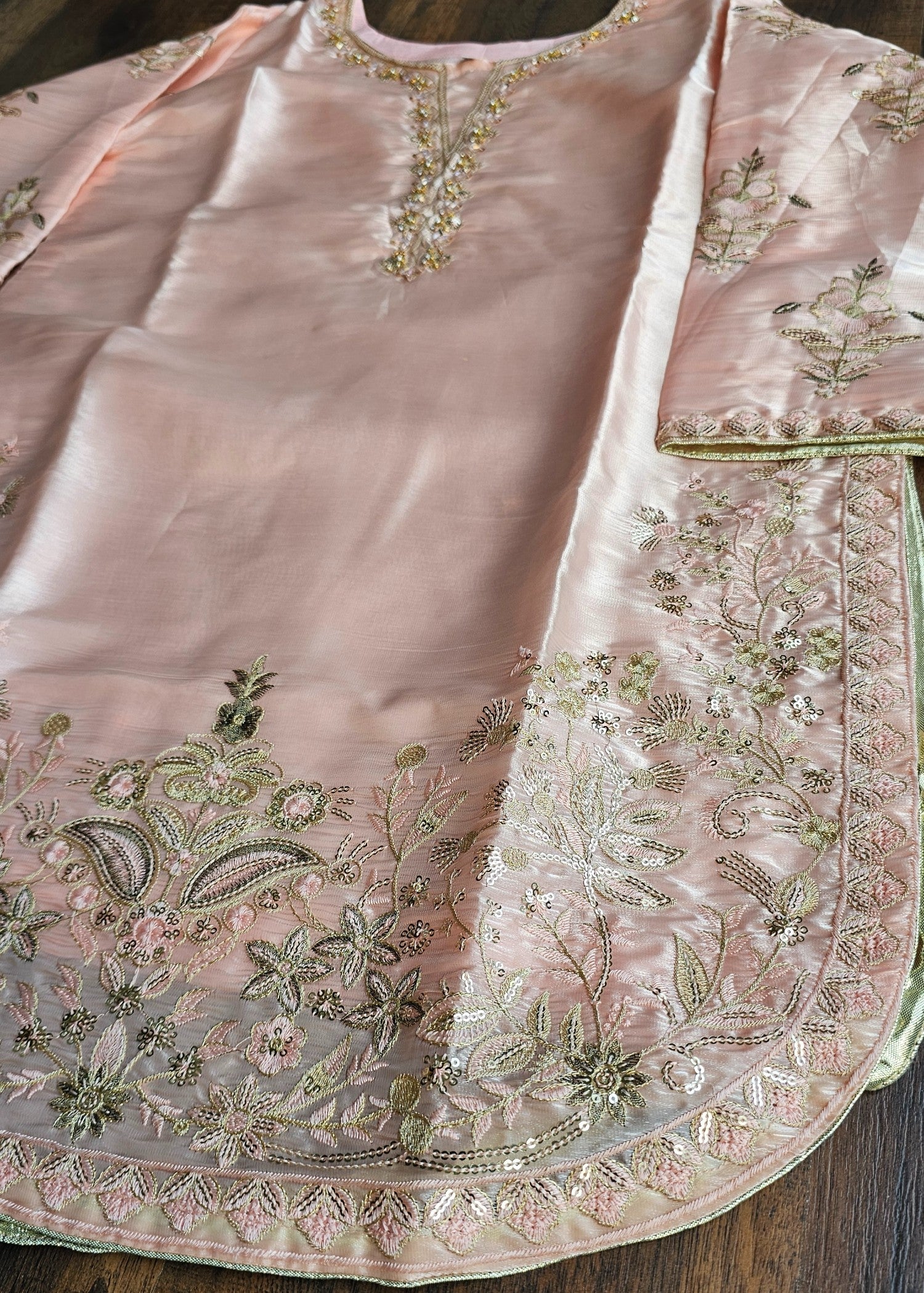 tissue silk Sharara in Peach pink