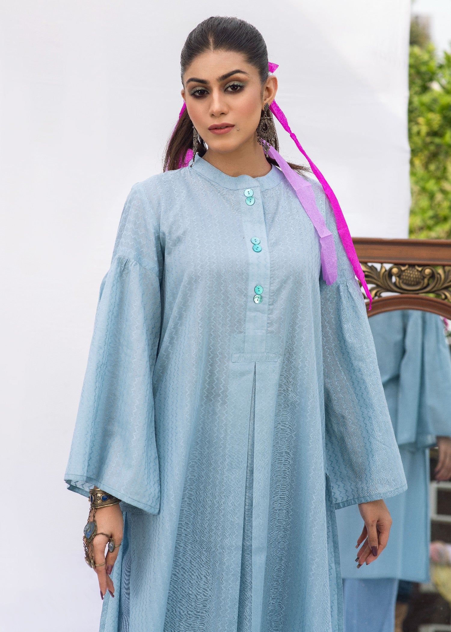 textured lawn Kurti in Ice blue