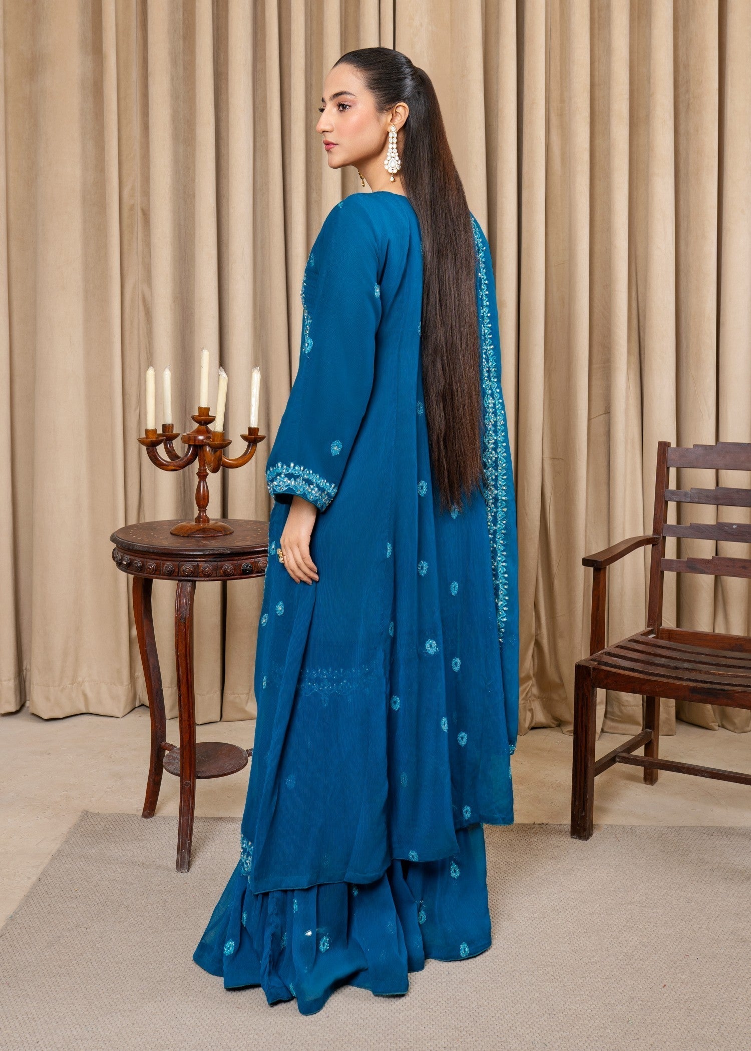 chiffon Gharara in Blue