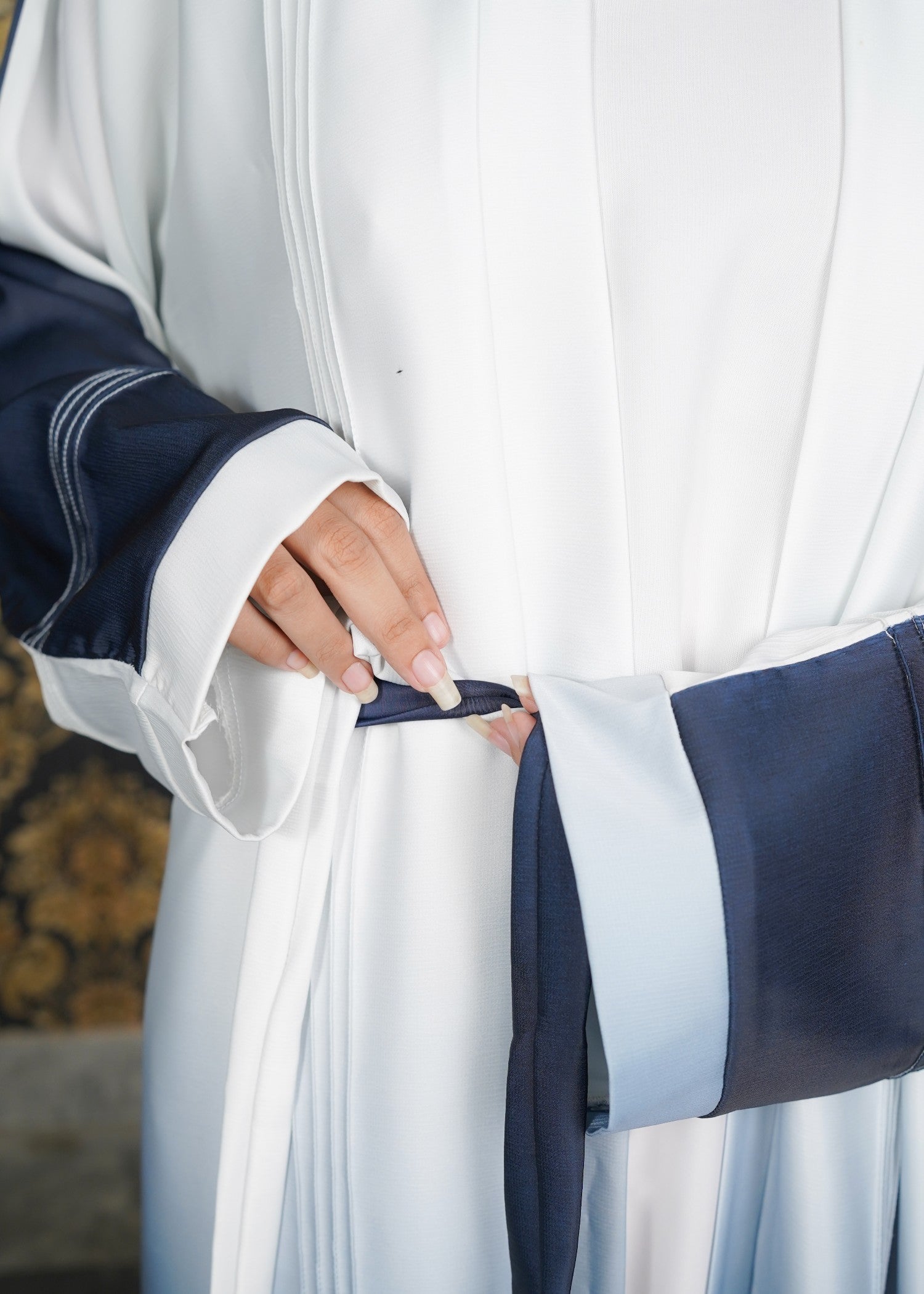 thai silk Abaya in Blue, white