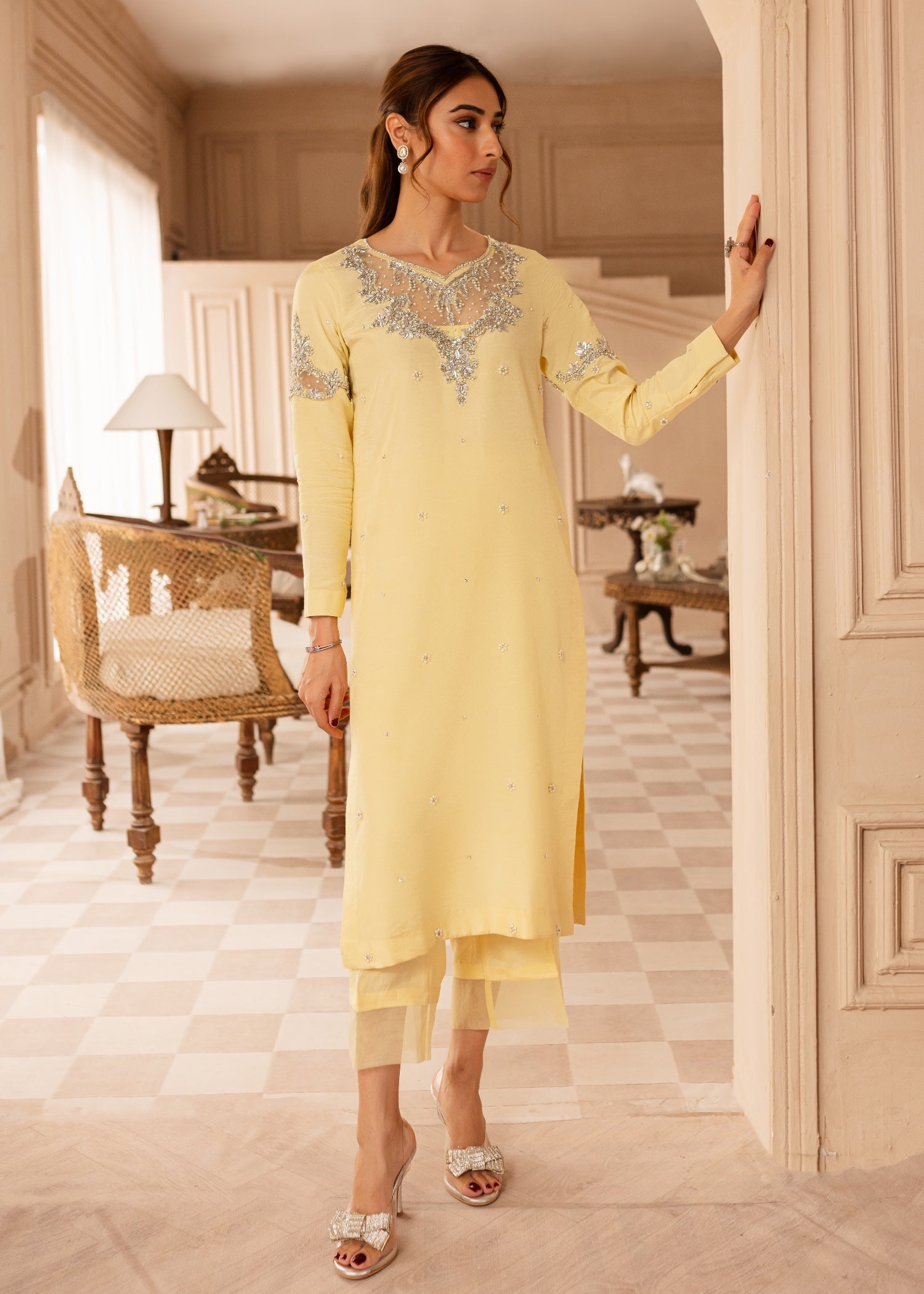 raw silk Kurta Set in Lemon