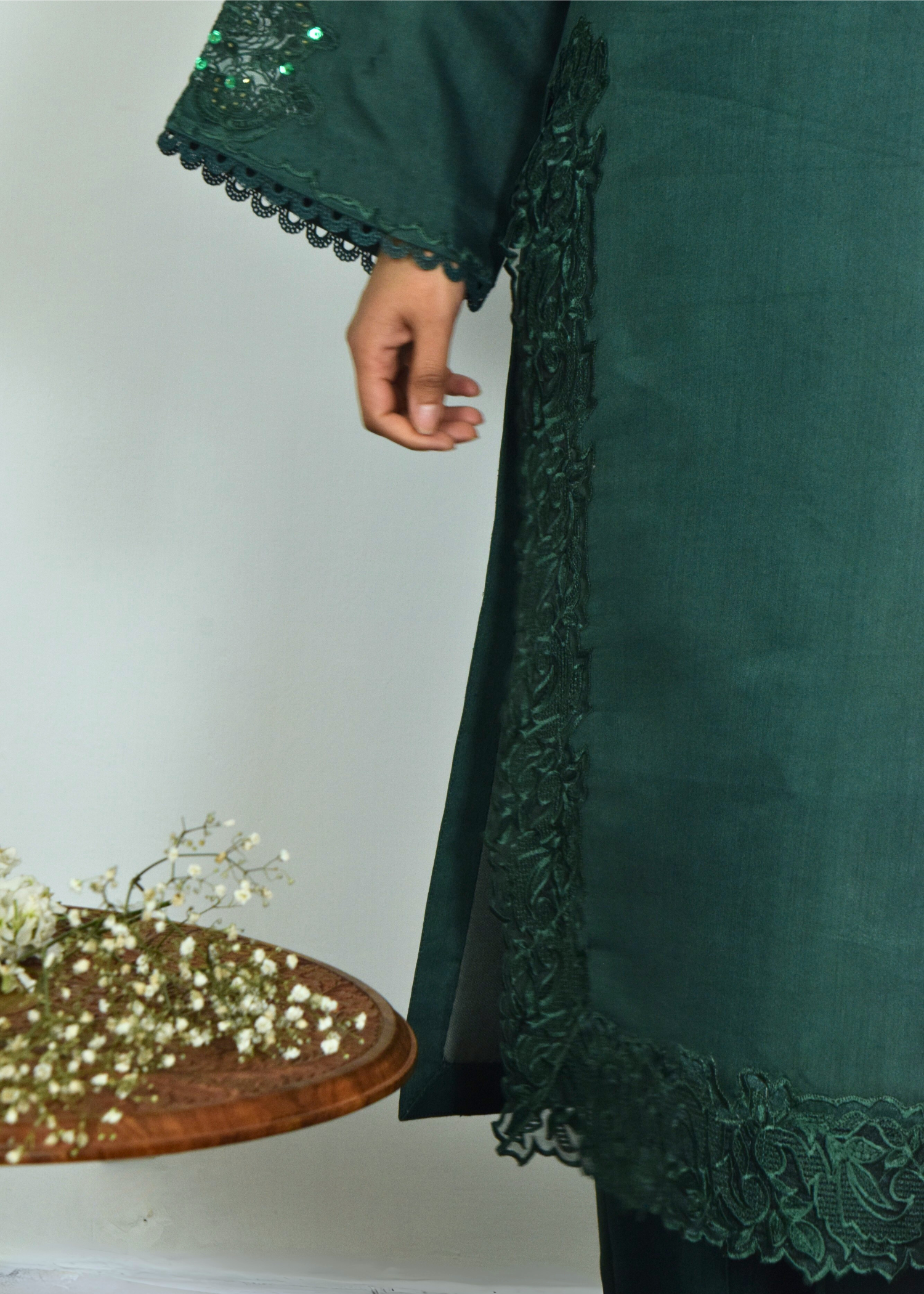 silk Kurta Set in Emerald green