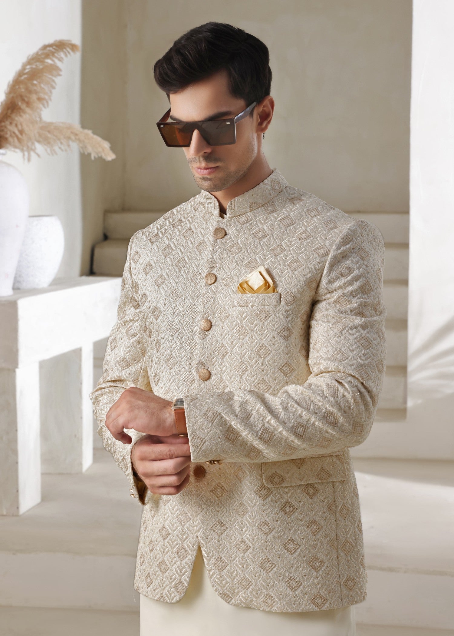 raw silk Prince Coat in Cream