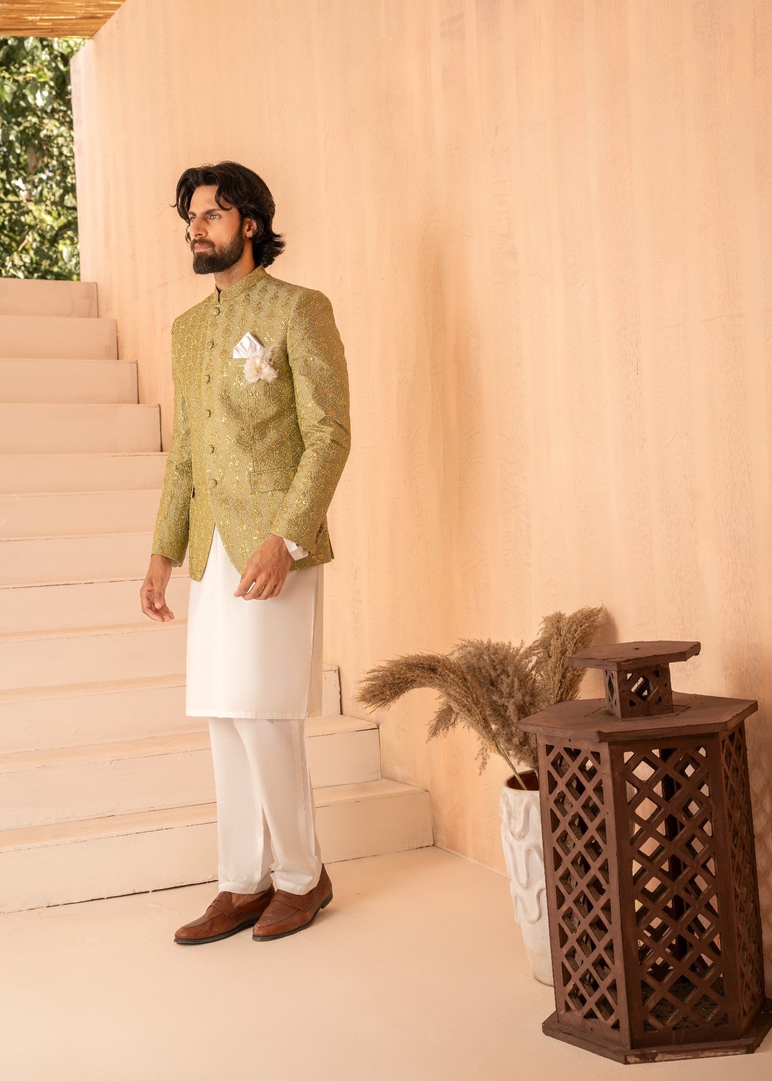 raw silk Prince Coat in Apple green by Yes the instyle