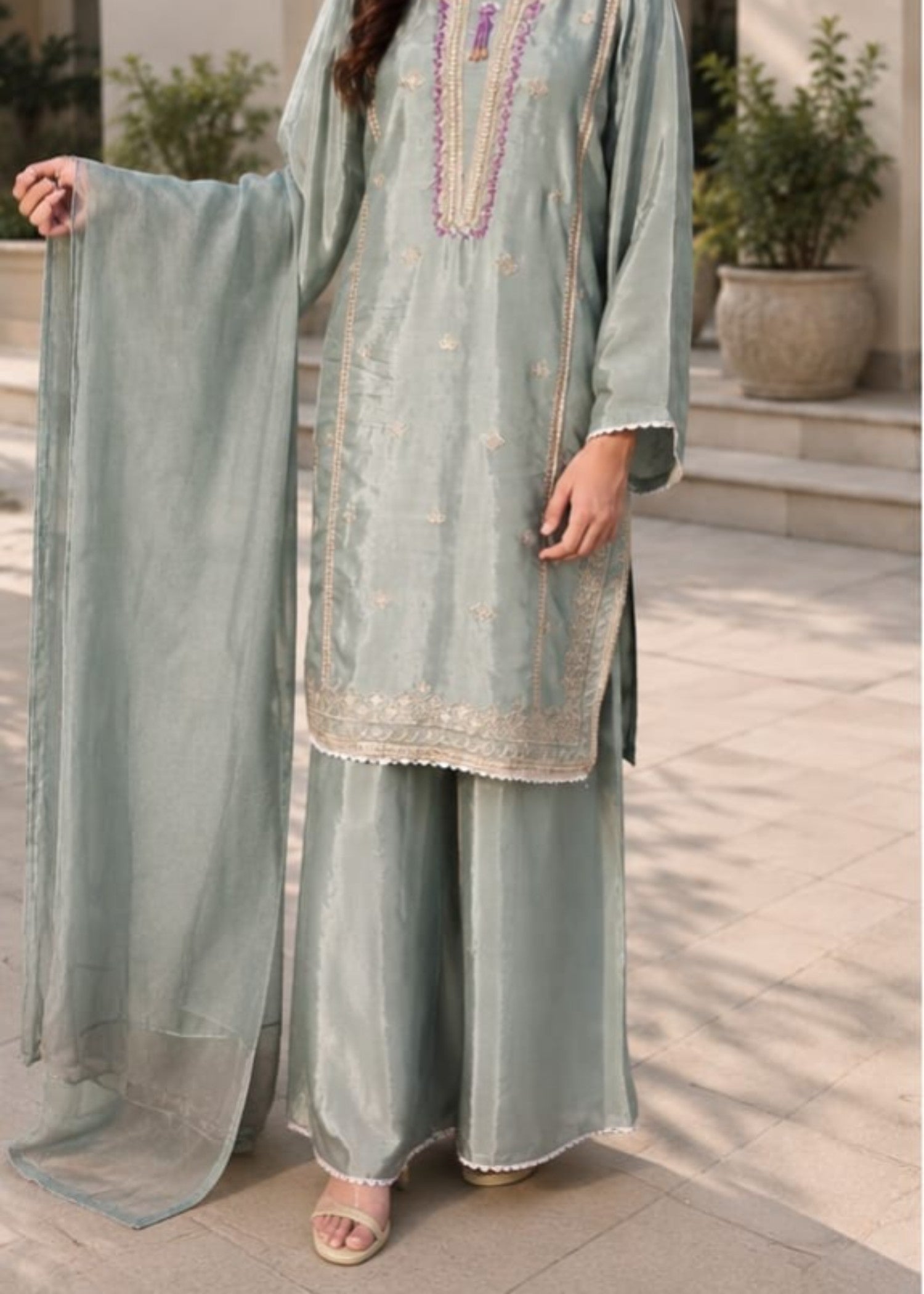 kattan silk Kurta Set in Grey