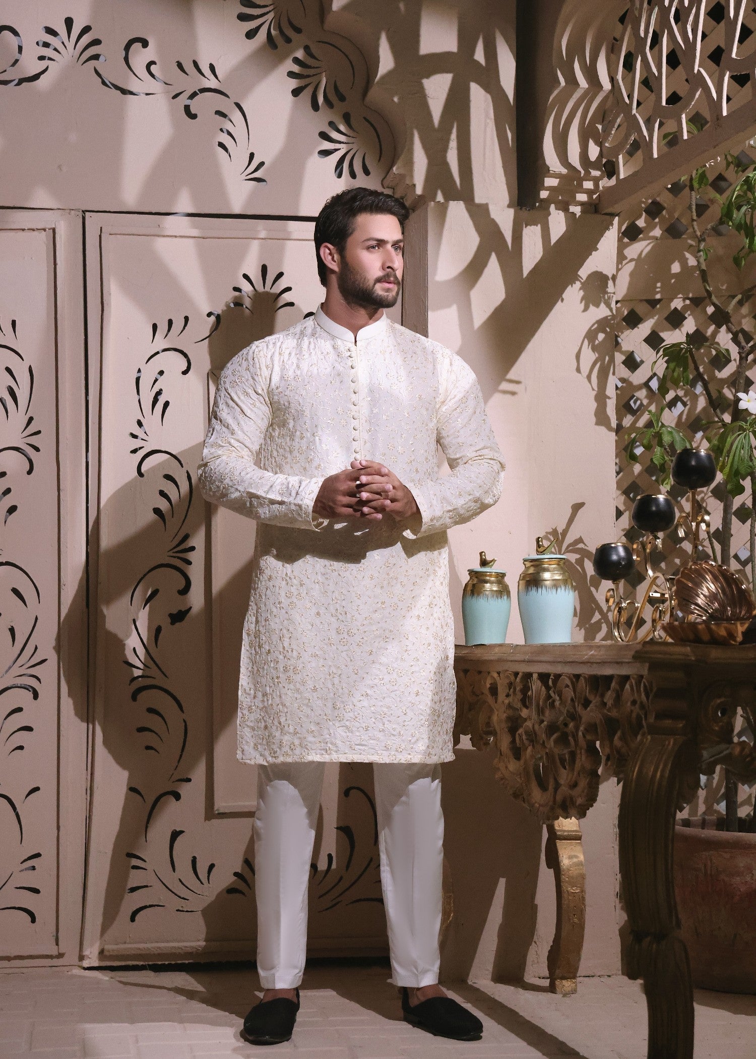 raw silk Kurta in Cream