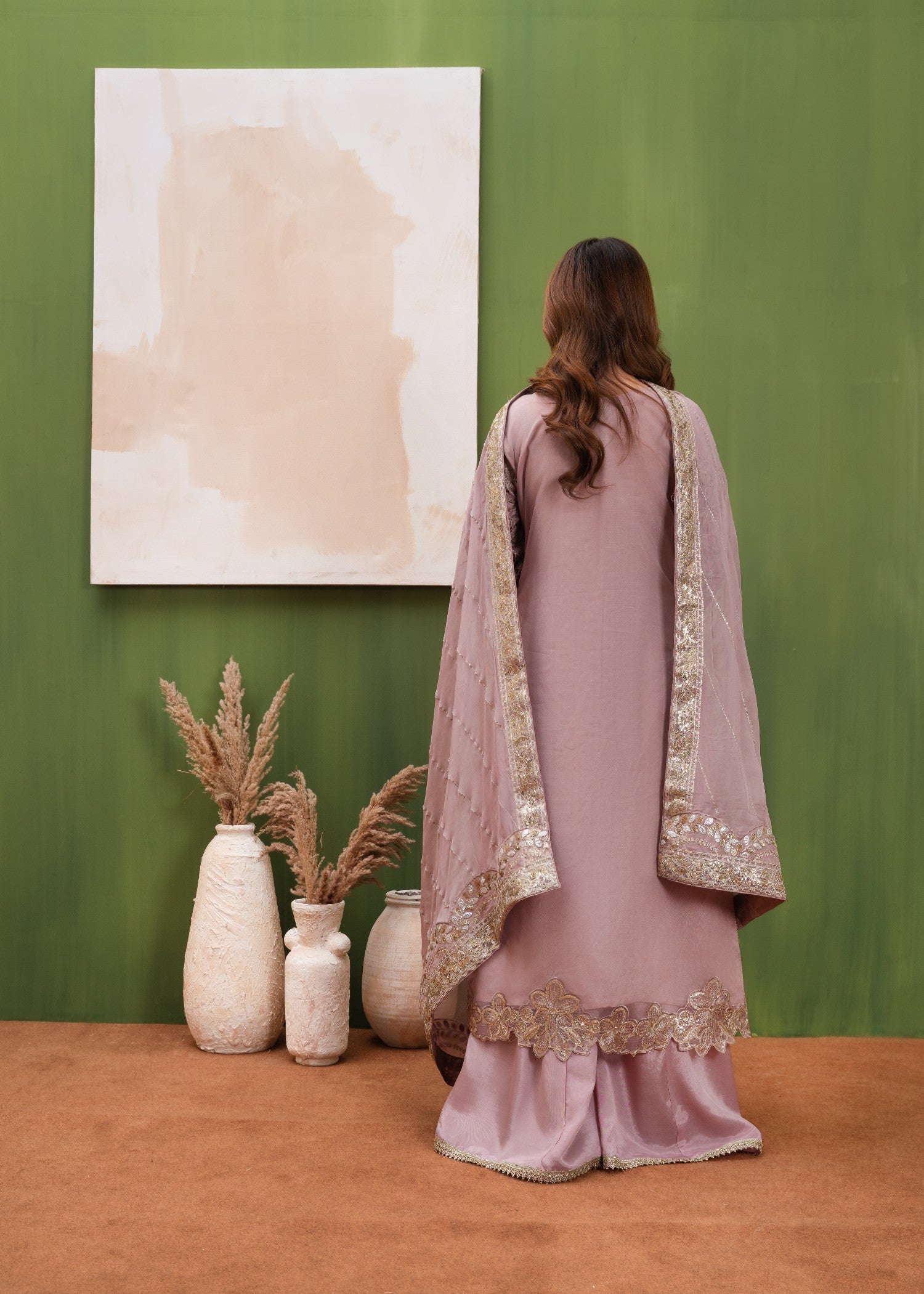 organza Sharara in Indian pink
