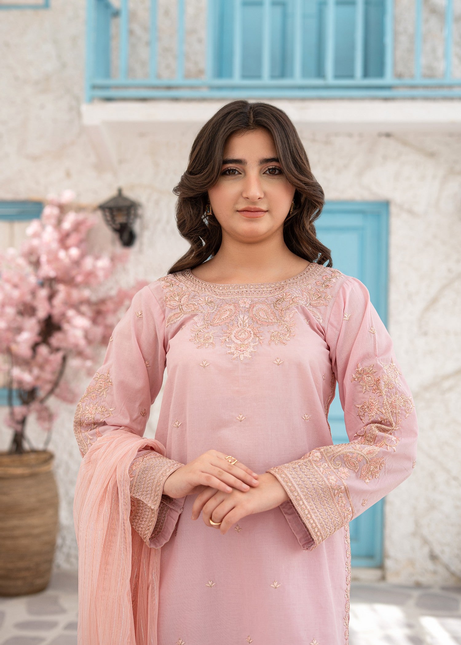 cotton Kurta Set in Pastel pink