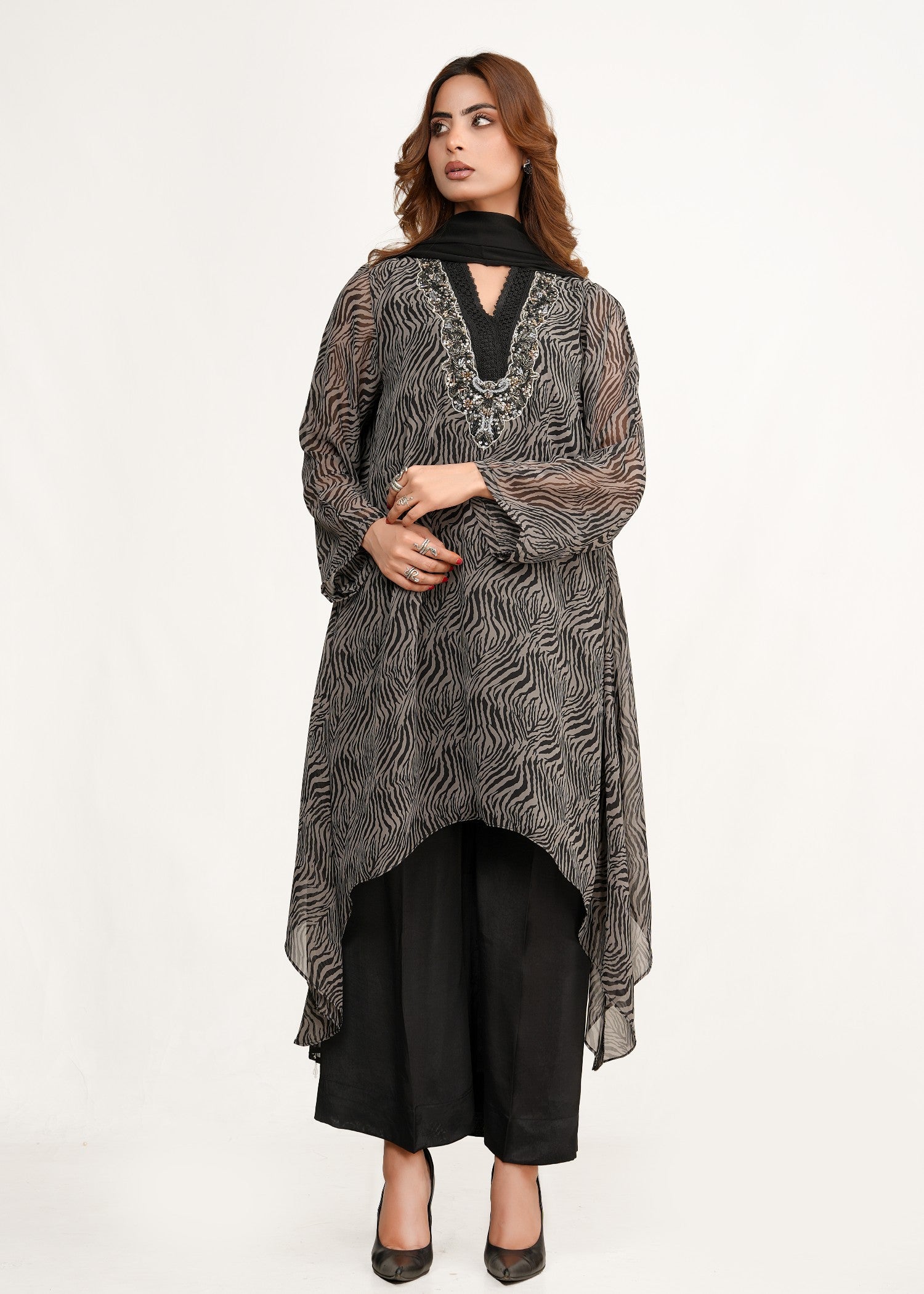 chiffon Kaftan in Grey, charcoal
