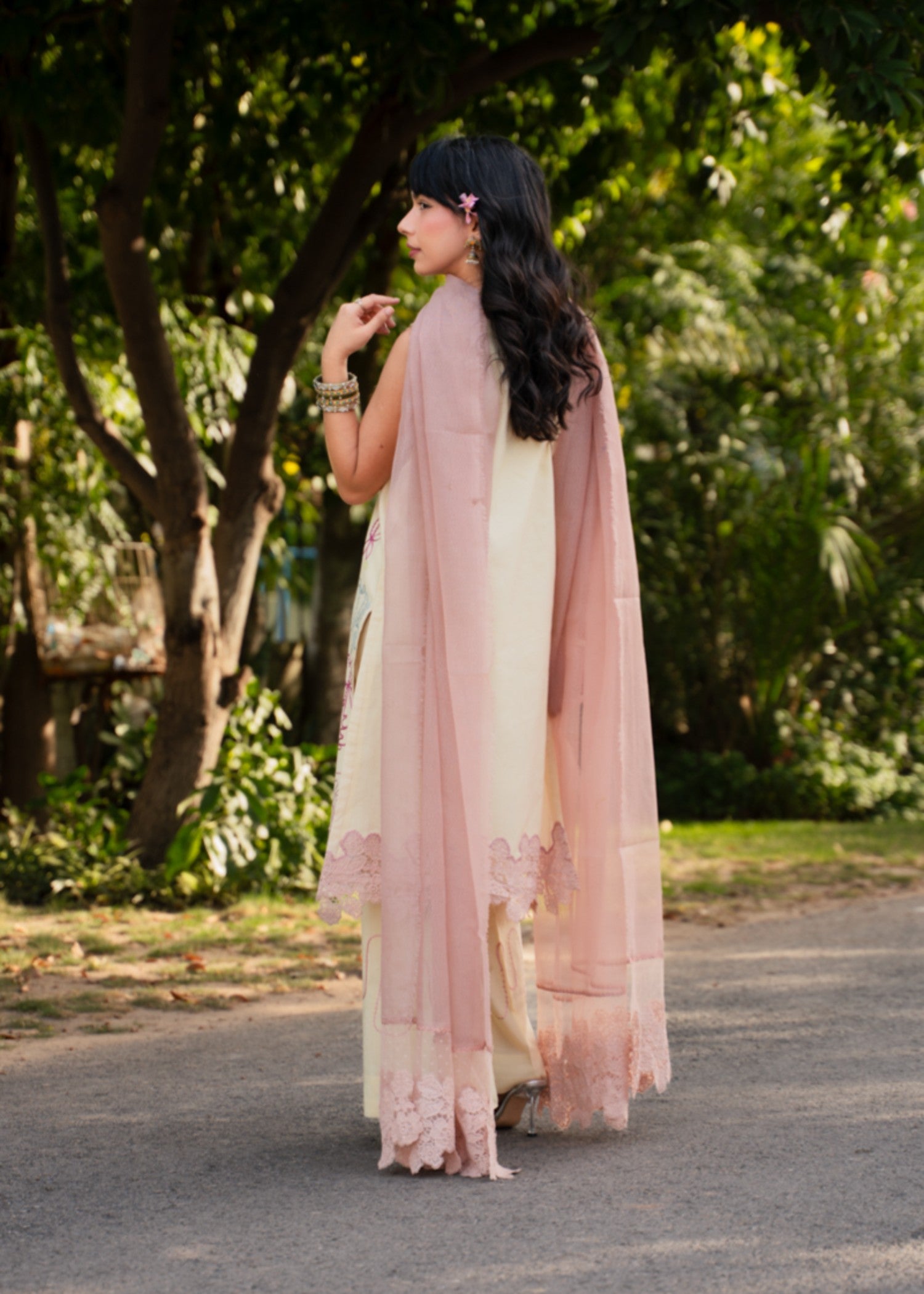 lawn cotton Kurta Set in Butter