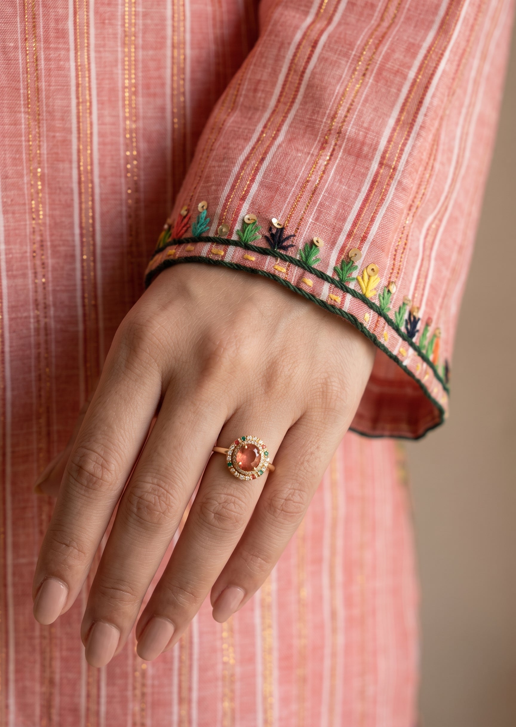 blended satin Kurta Set in Indian pink