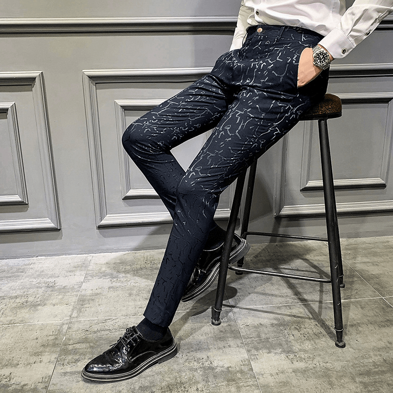 Men'S Trousers Korean Style Slim Fashion Jacquard Thinning Hair Stylist Feet Pants