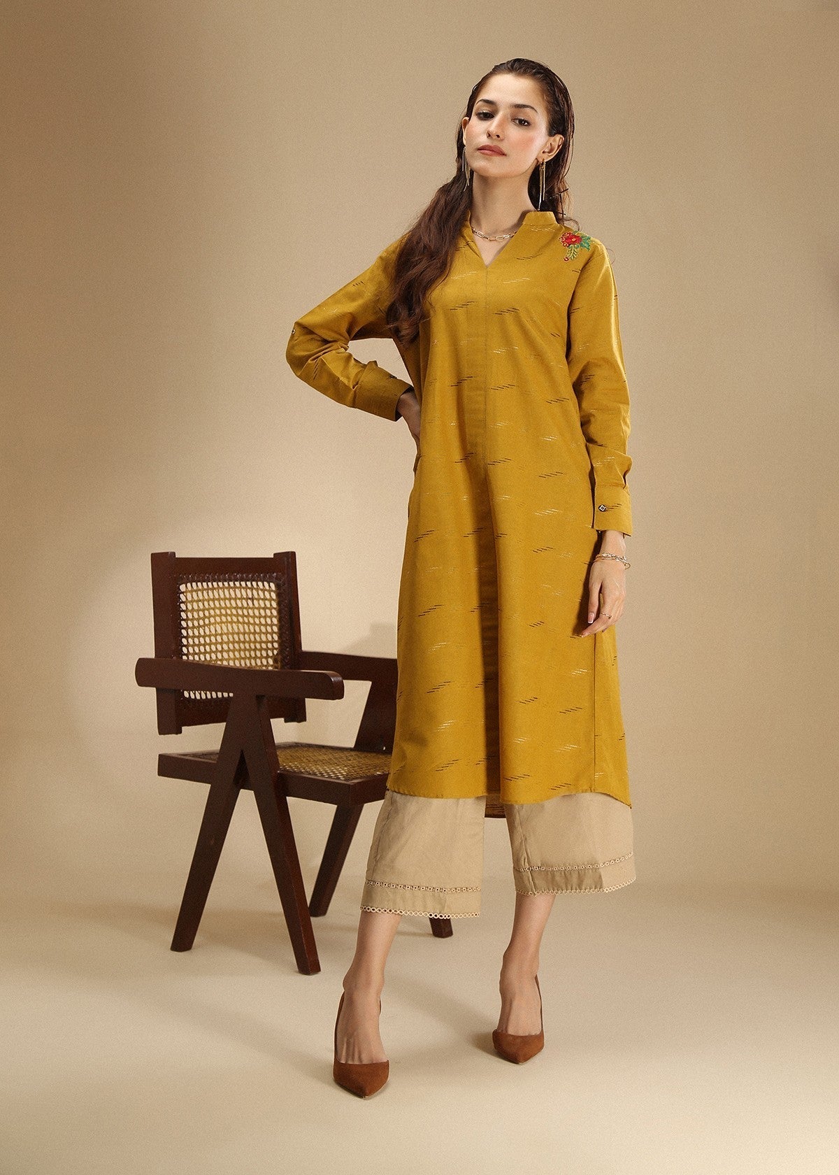 dobby Short Frock in Mustard