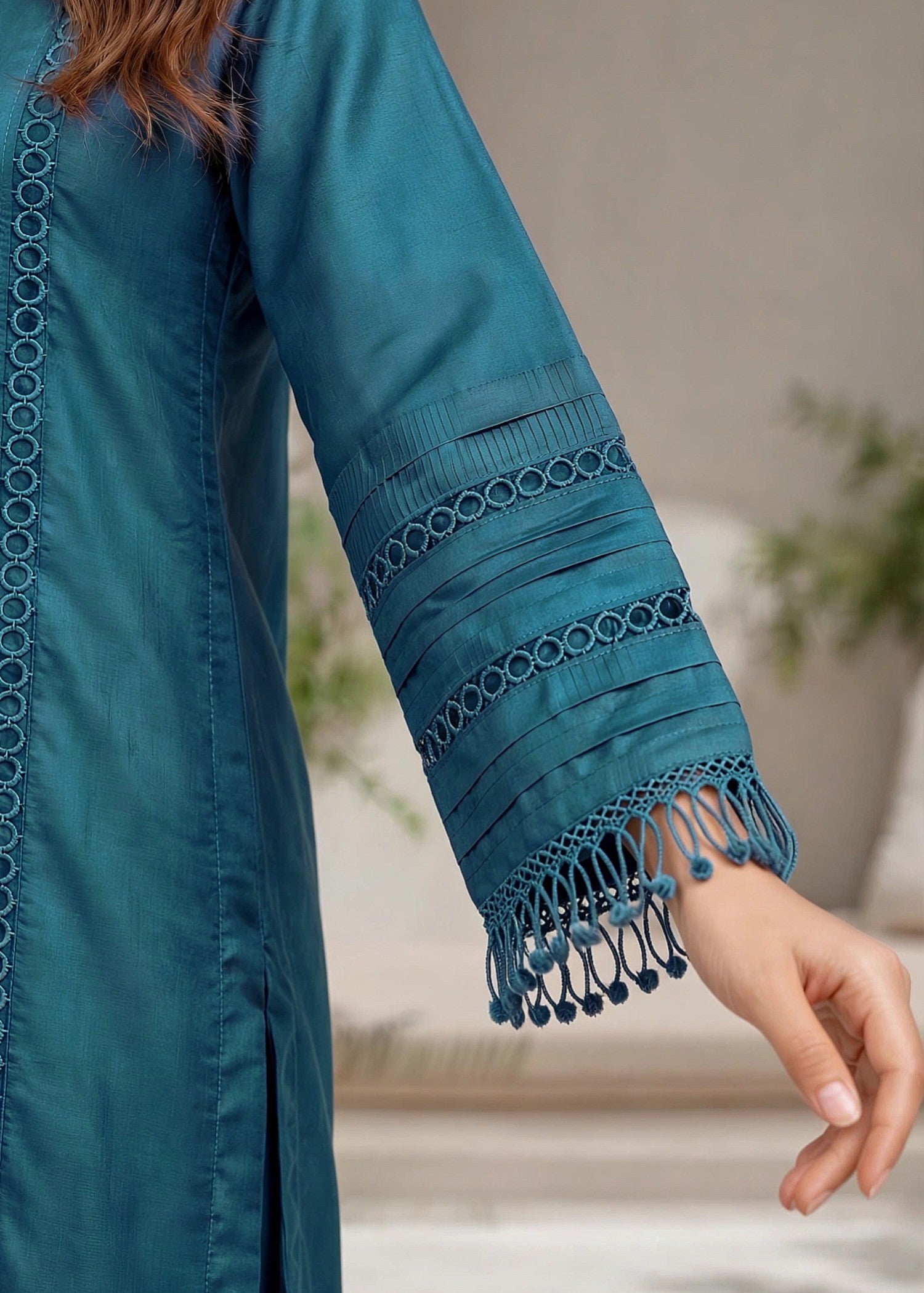 linen Kurta Set in Steel teal
