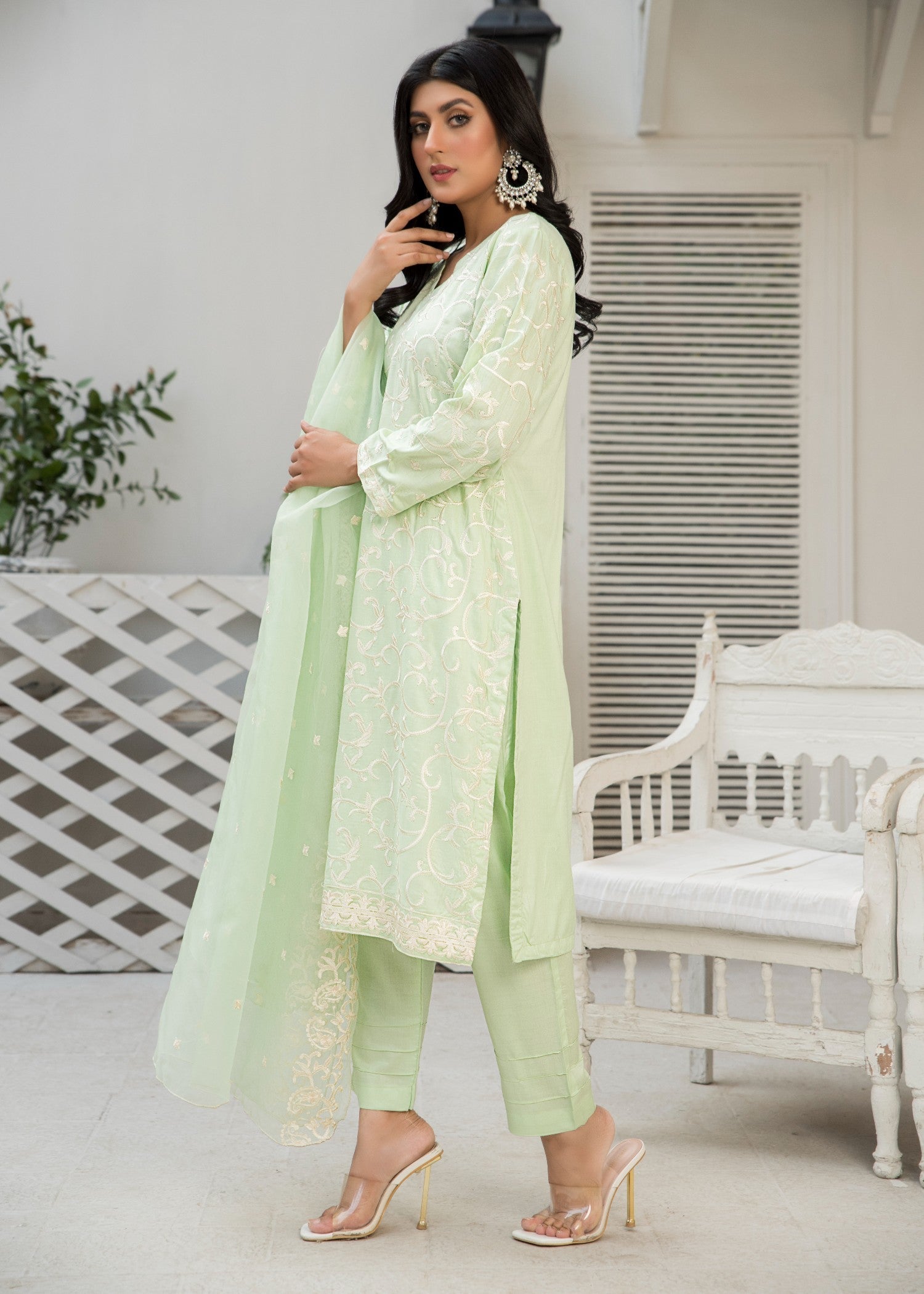 linen Unstitched in Mint green