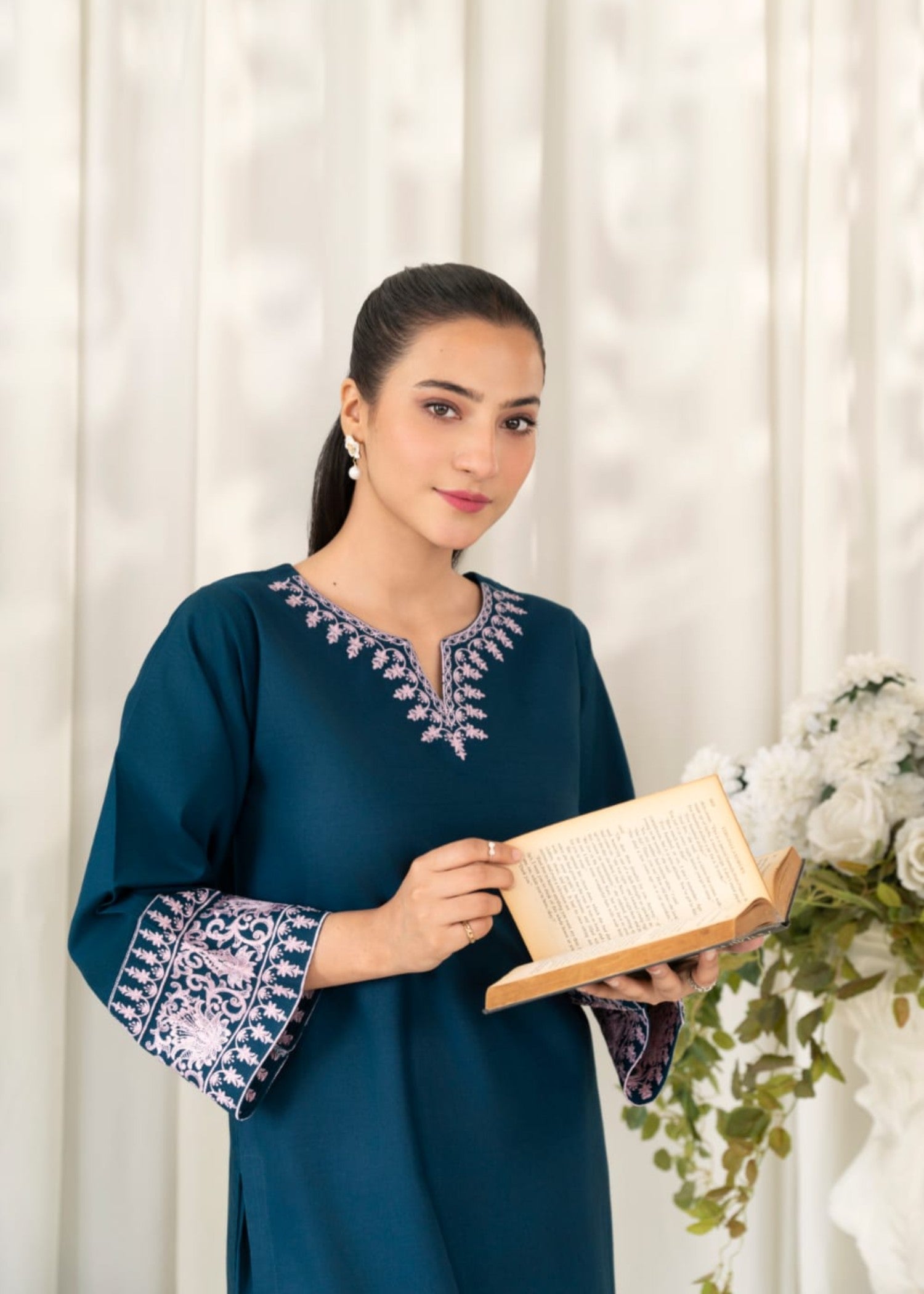 slub khaddar Kurta Set in Teal