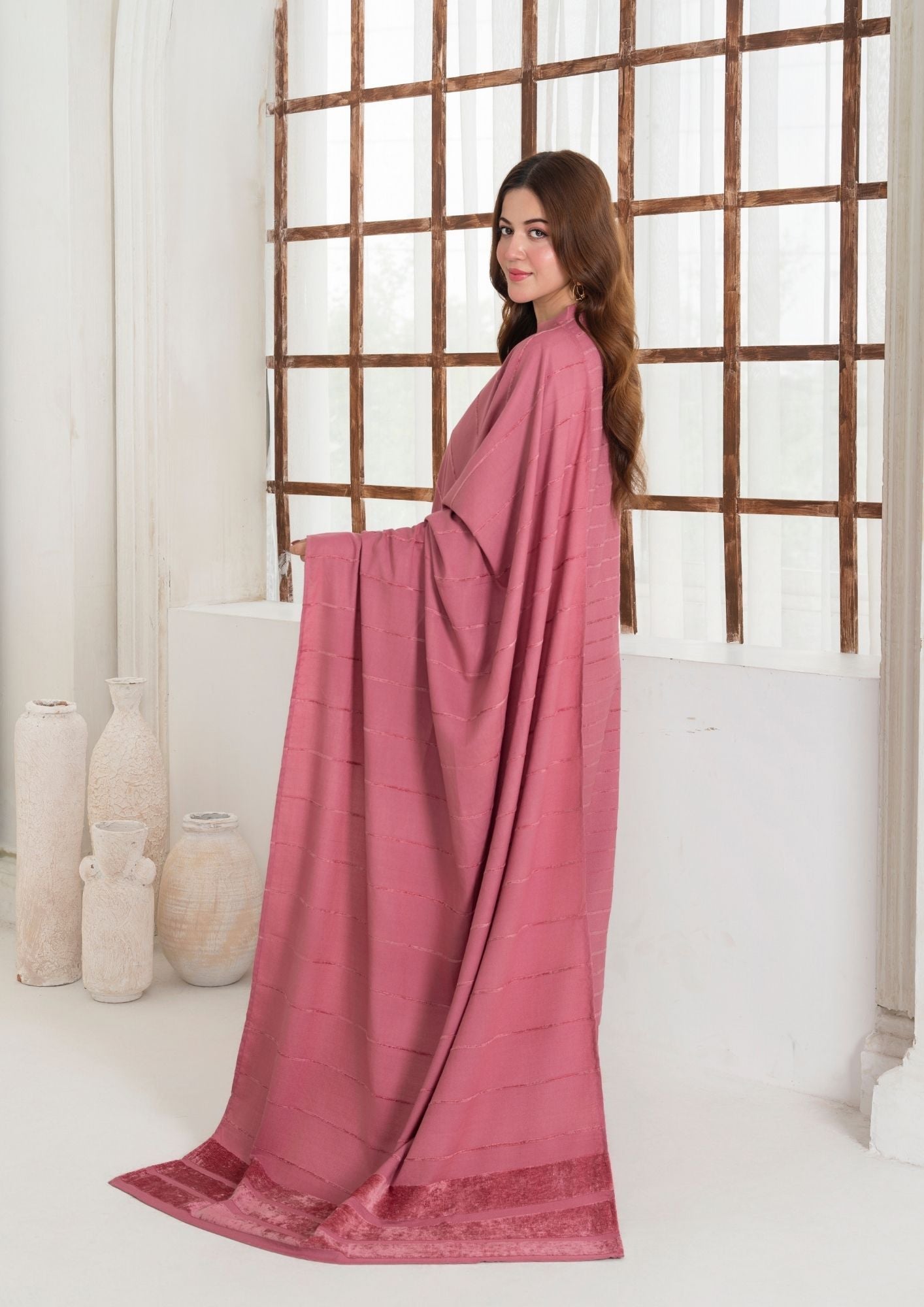 dhanak wool Kurta Set in Tea rose pink