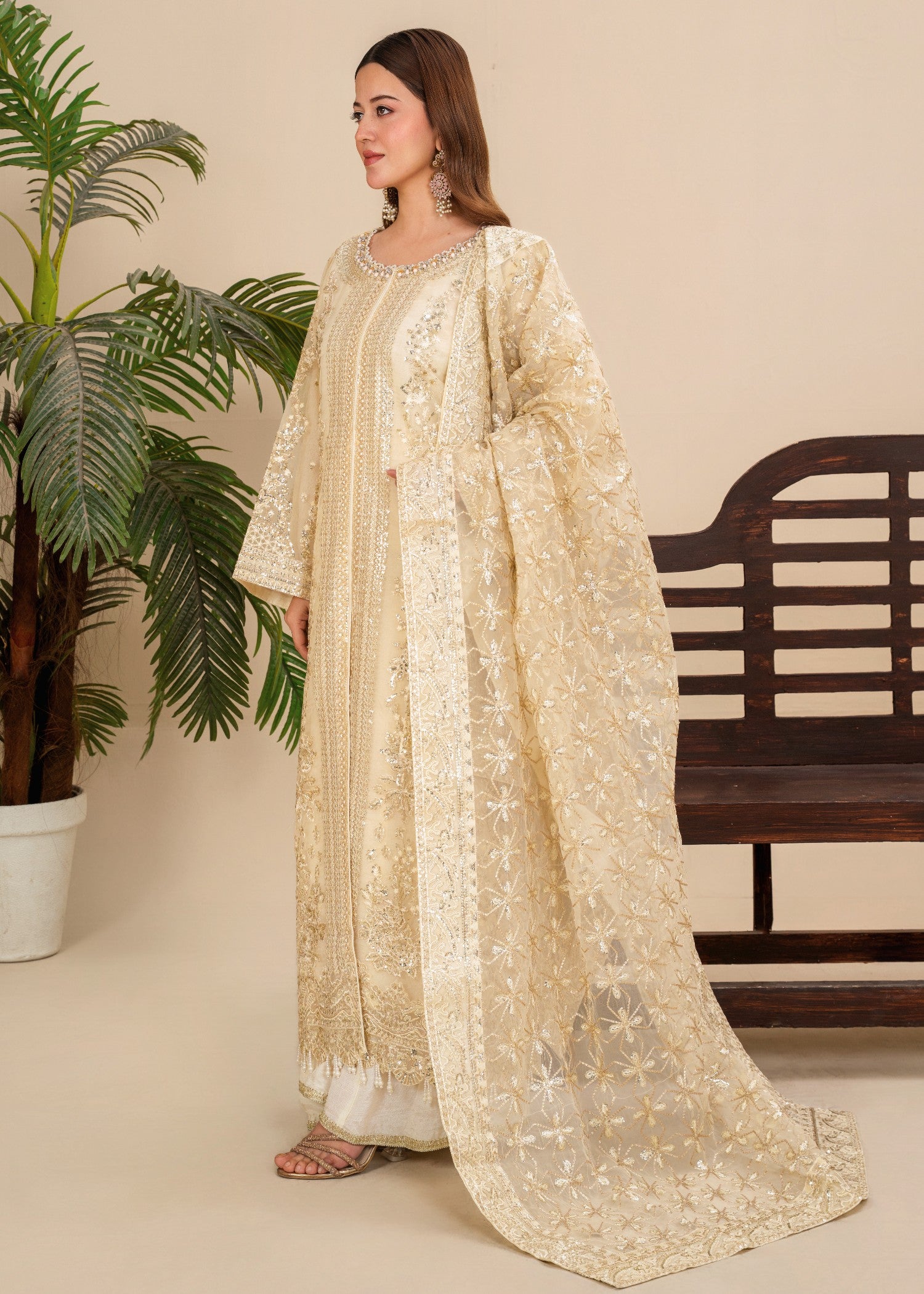organza Kurta Set in Lemon chiffon