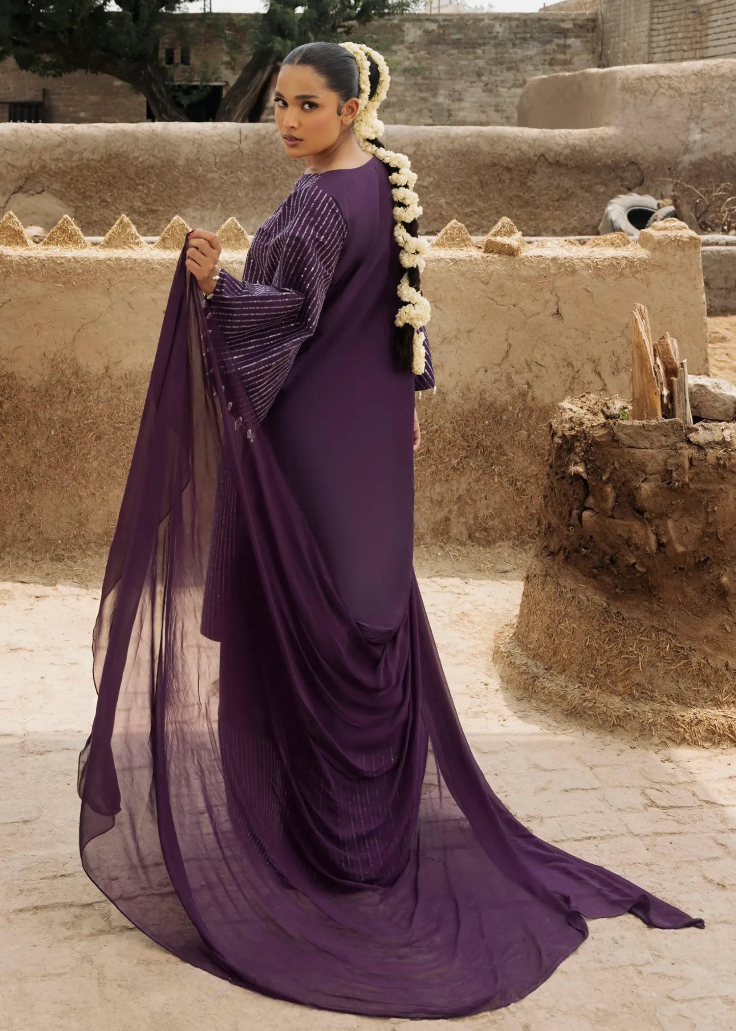 lawn cotton Kurta Set in Purple heart