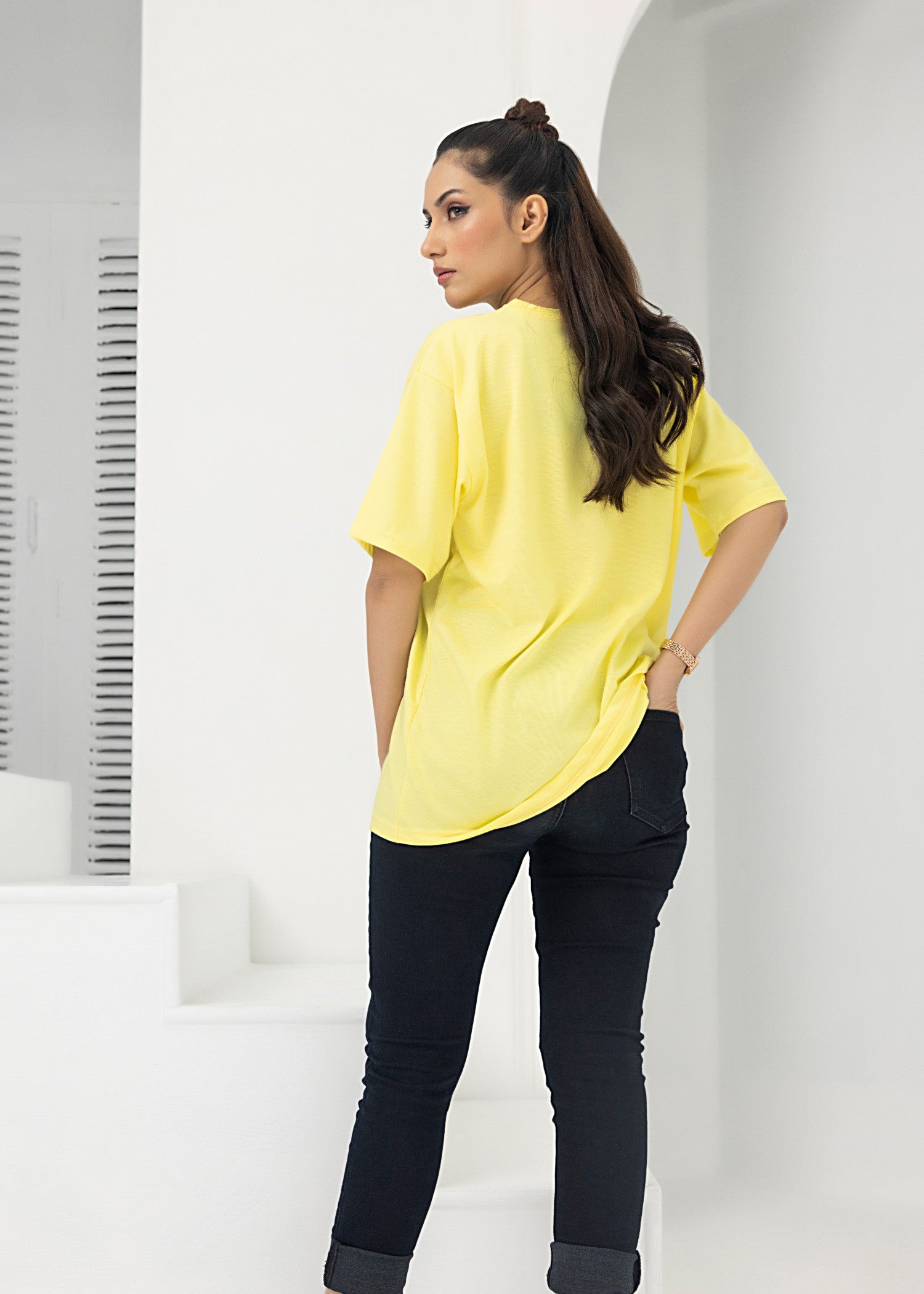 single jersey knit T Shirt in Pale yellow