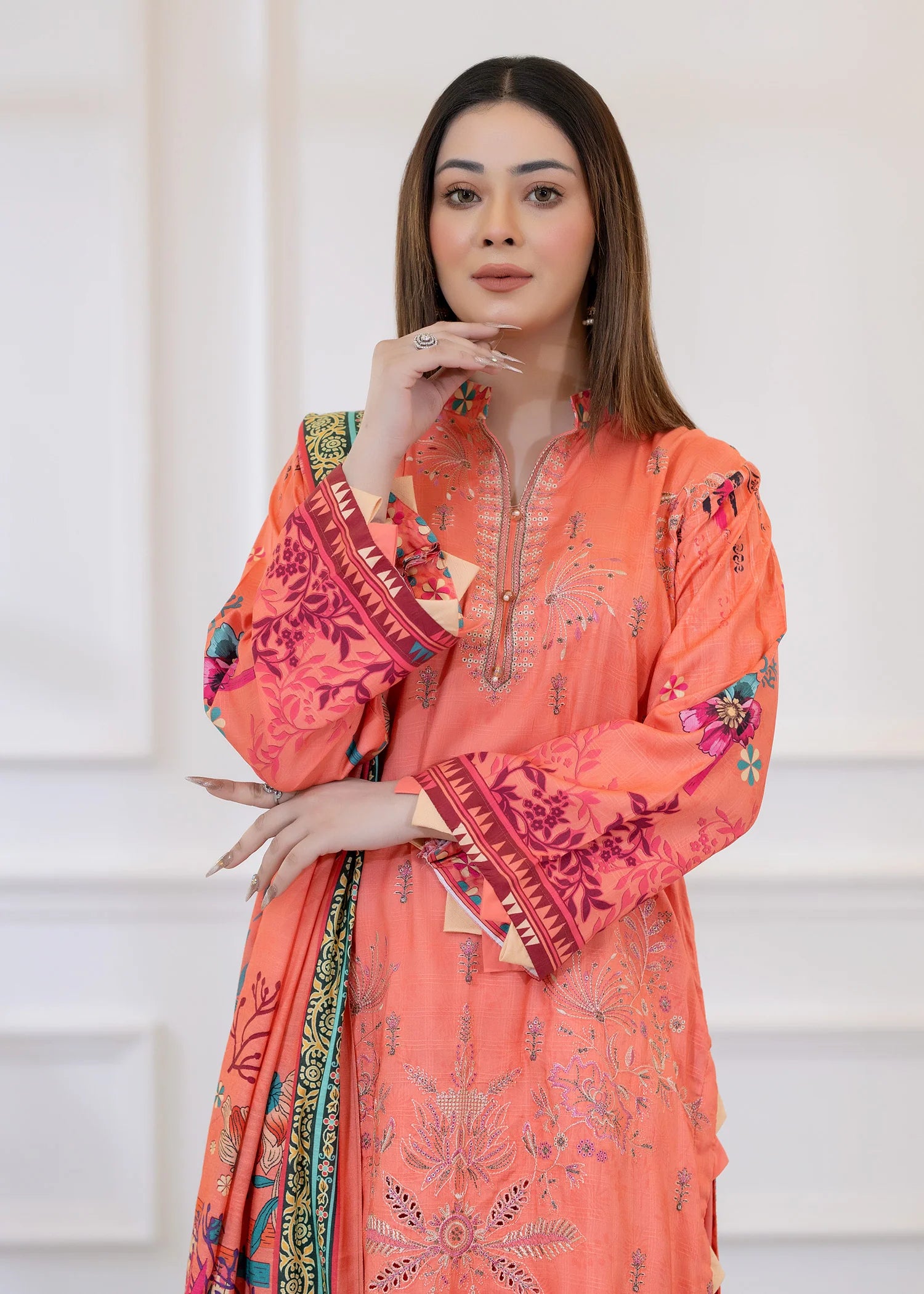 wool Kurta Set in Peach pink