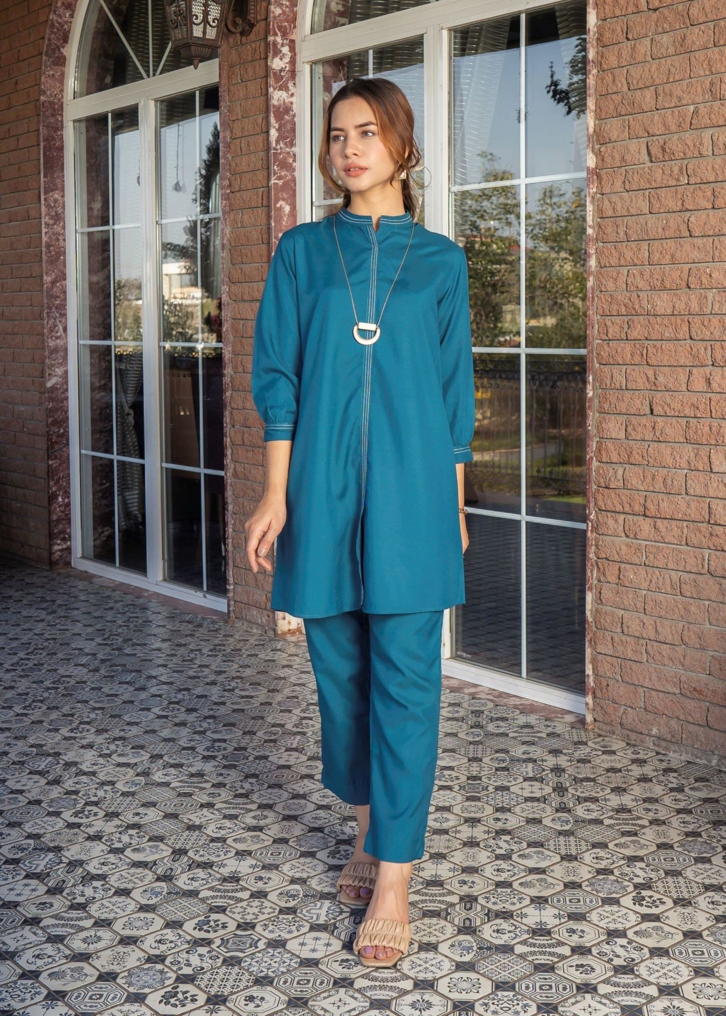 blended satin Co Ord Sets in Teal