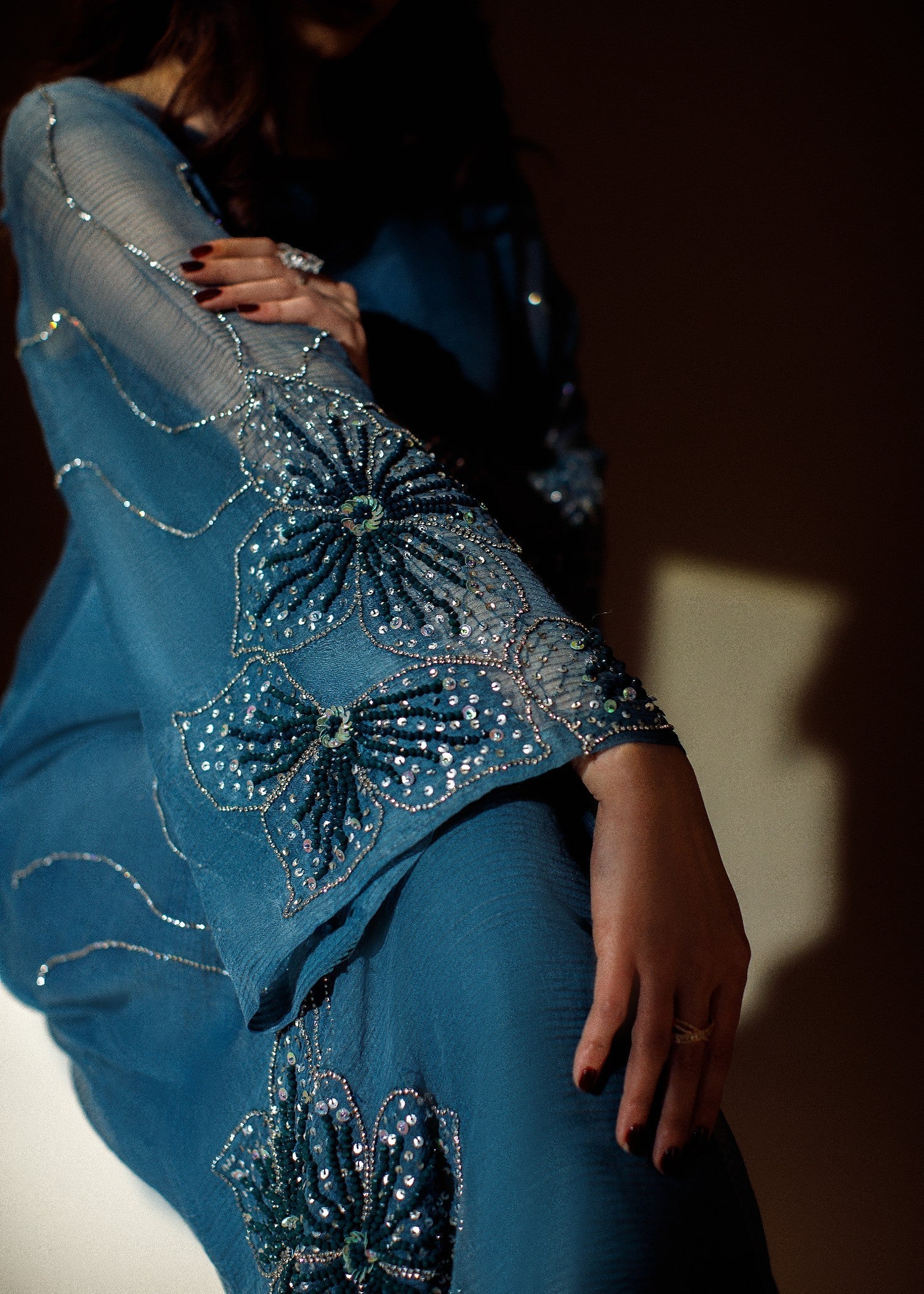 zari organza Kurta Set in Teal